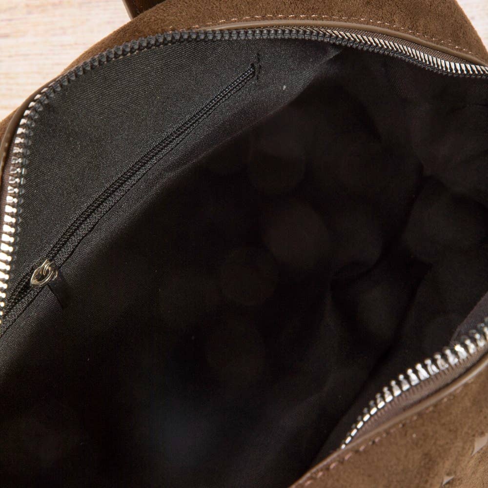 Collections by Fame Accessories - Rectangle Woven Trim Detail Suede Bag