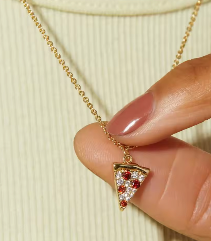 HoopLa - Baby Slice- Pavé Pizza necklace- Slice of Life Steel