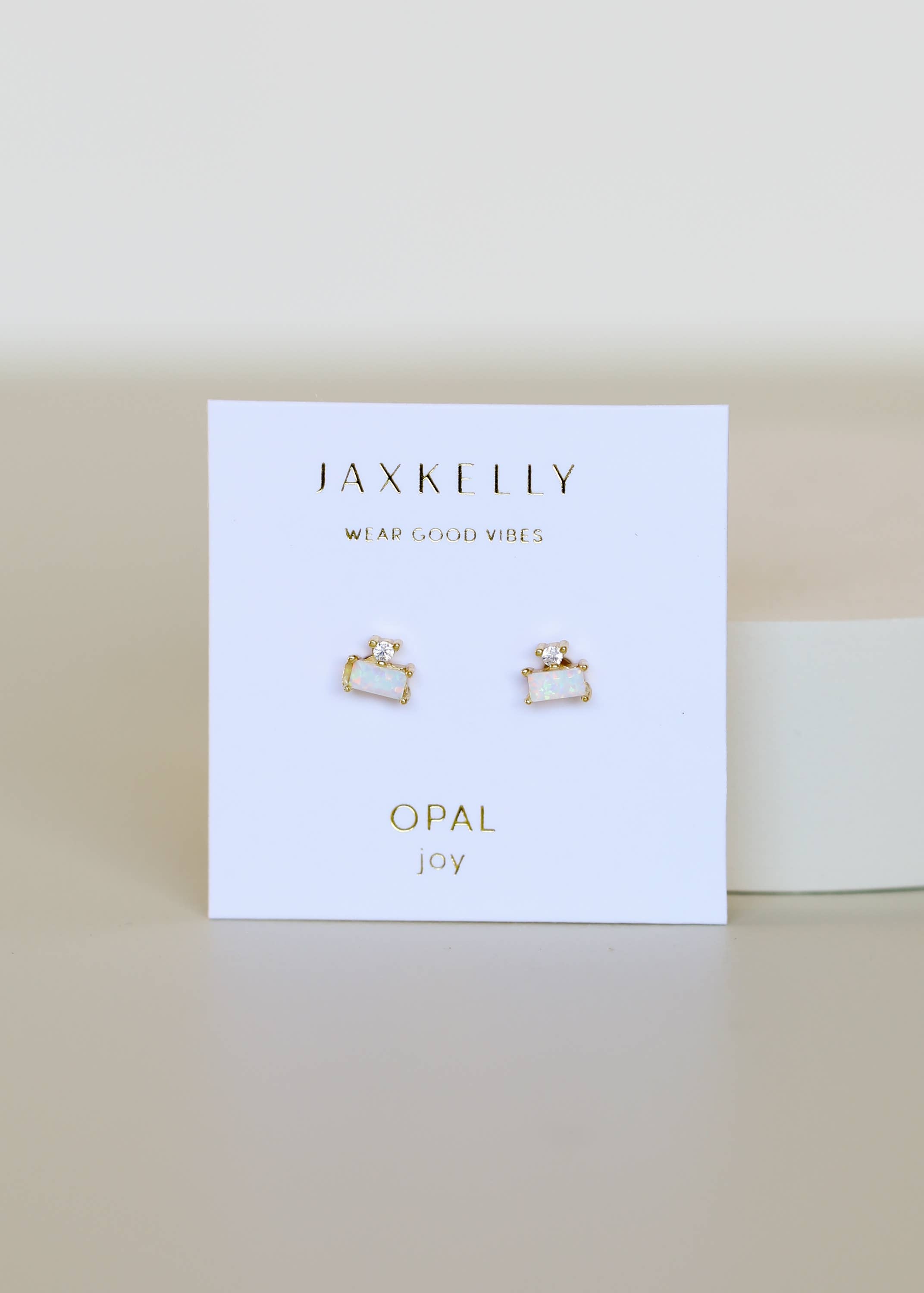 JaxKelly - Double Stud Stack Gold Earrings - Opal White