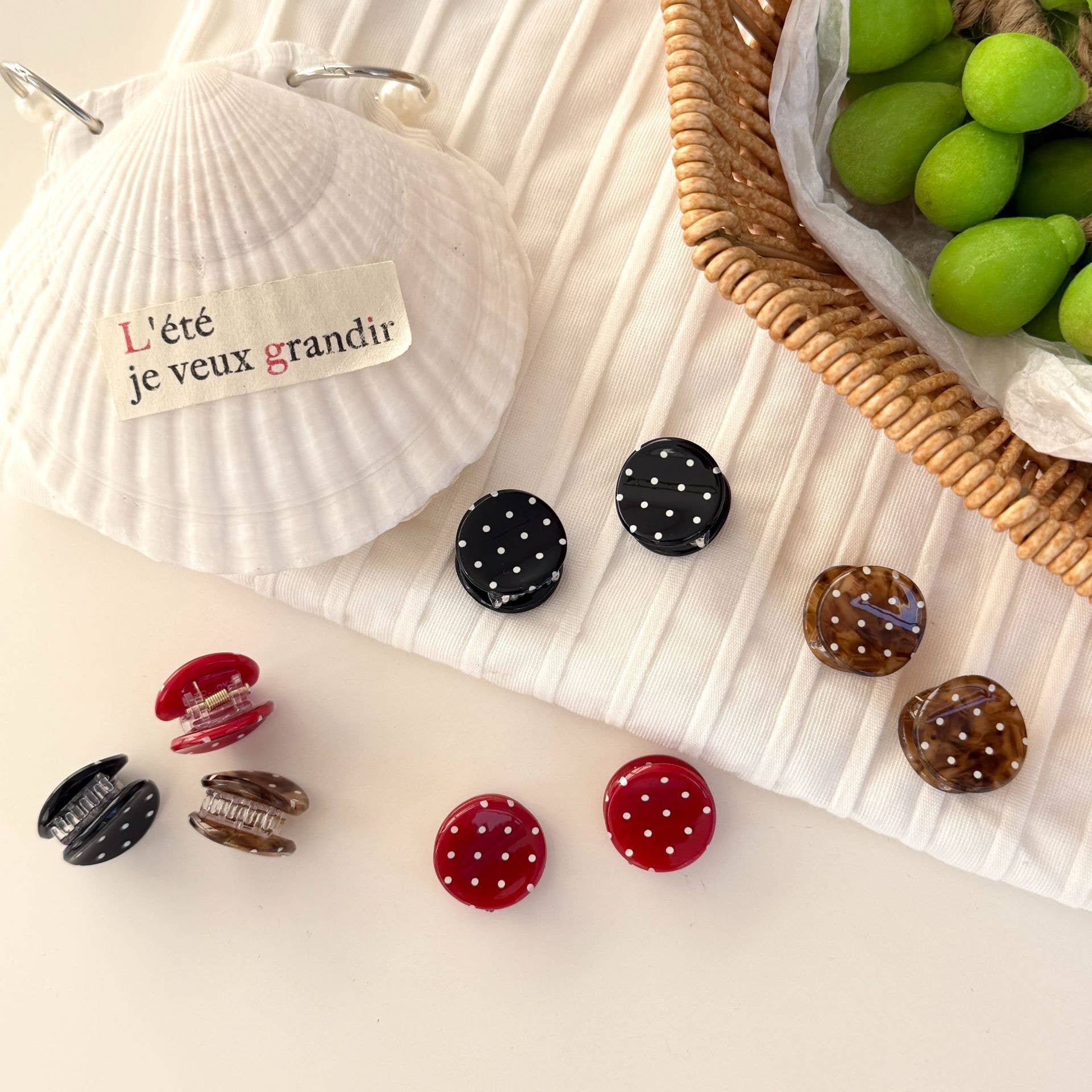 SoapElenGlen - Mini Round Polka Dot Acetate Hair Clip