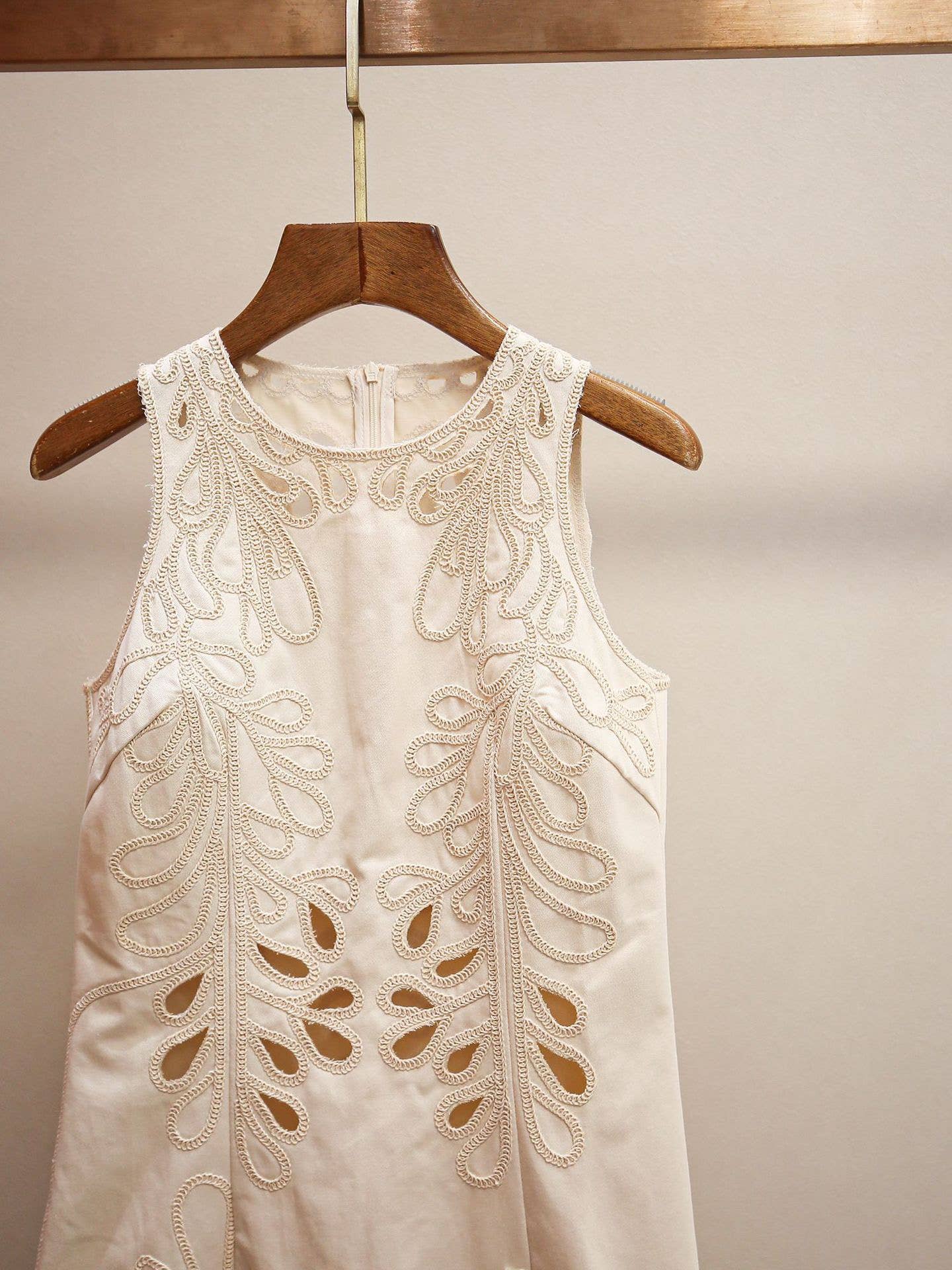 Embroidered Sleeveless Dress with Scalloped Hem