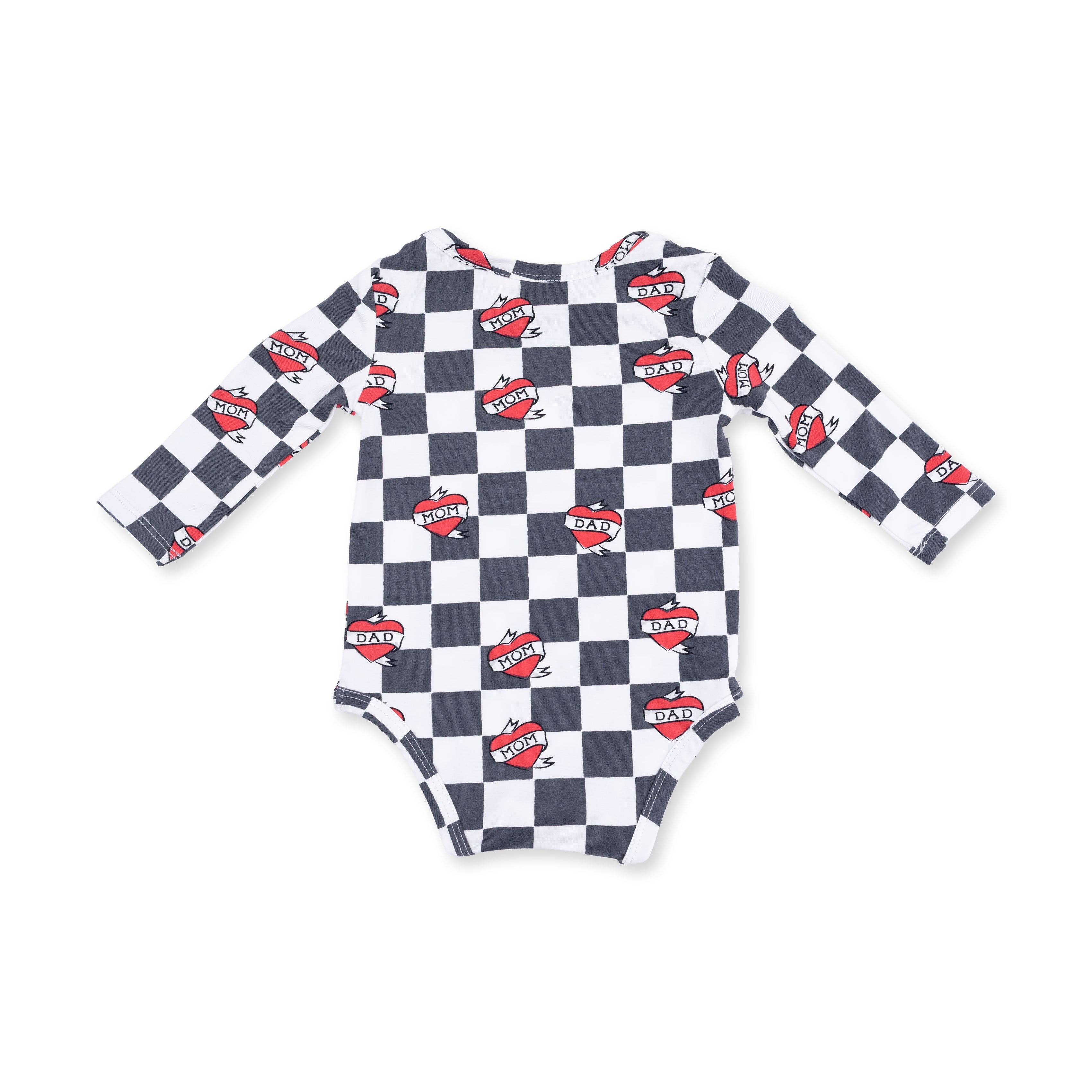 Angel Dear - Heart Tattoo Check Black - Long Sleeve Bodysuit