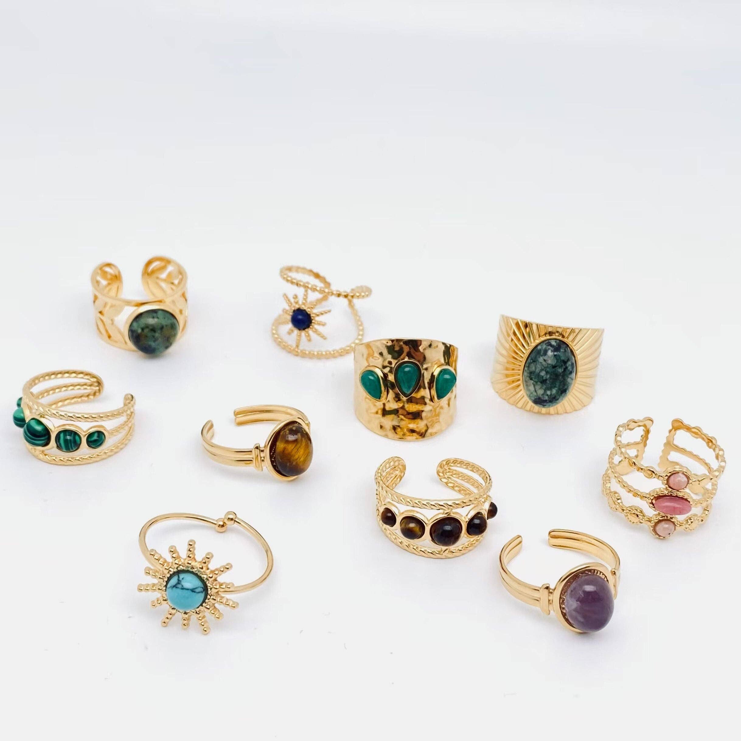 Mio Queena - 18K Gold-plated Stainless Steel Inlaid Stone Rings - FGS/CS