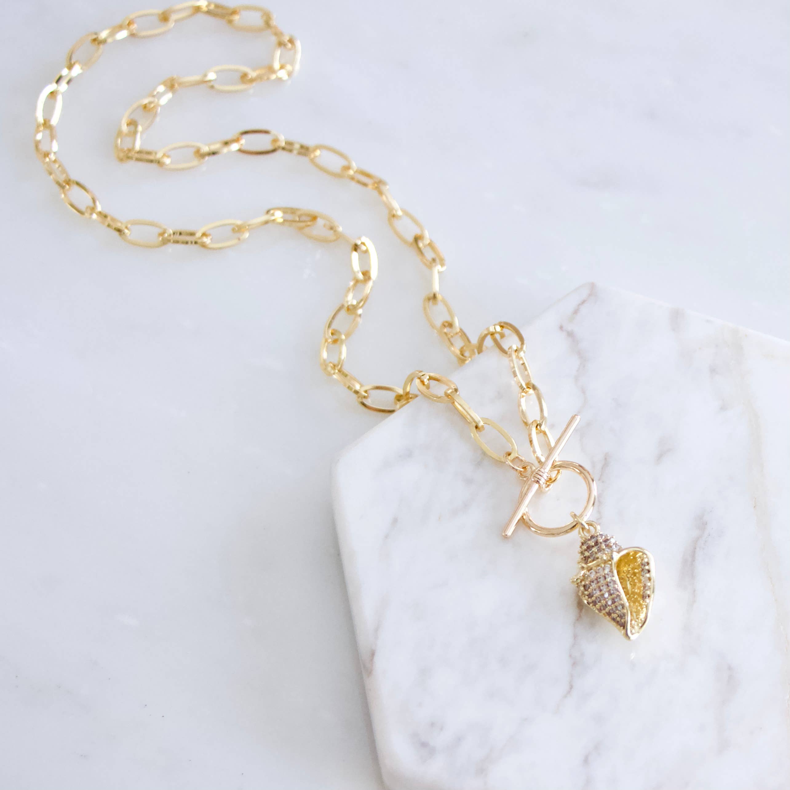 Mesa Blue - CZ Shell Toggle Necklace