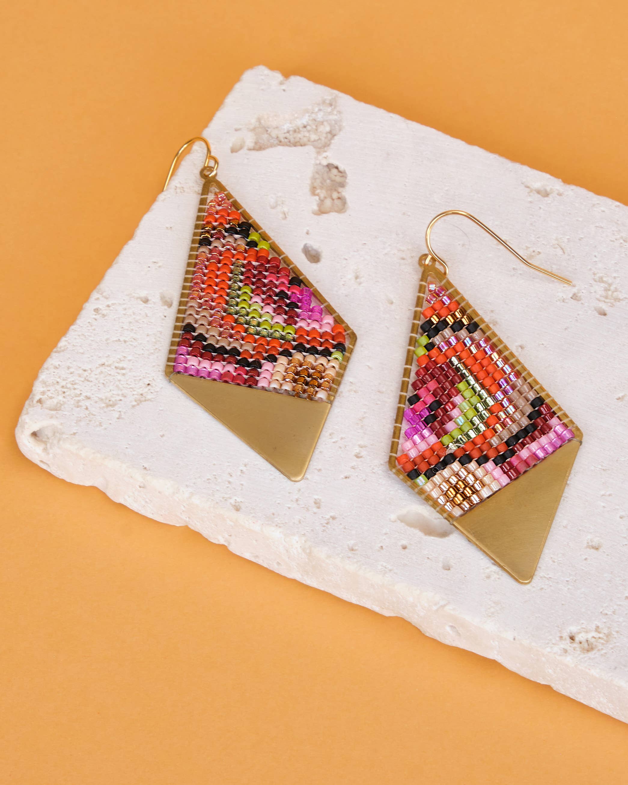 Mayana Designs Co - Beaded Handwoven Kaleidoscope Kite Earrings (Pink/Orange)