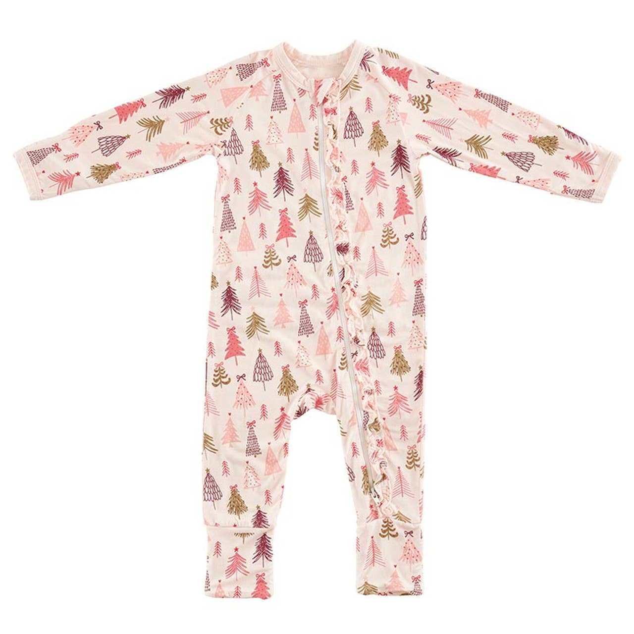 Stephan Baby by Creative Brands - Cozy Romper with Ruffles - Pink Trees