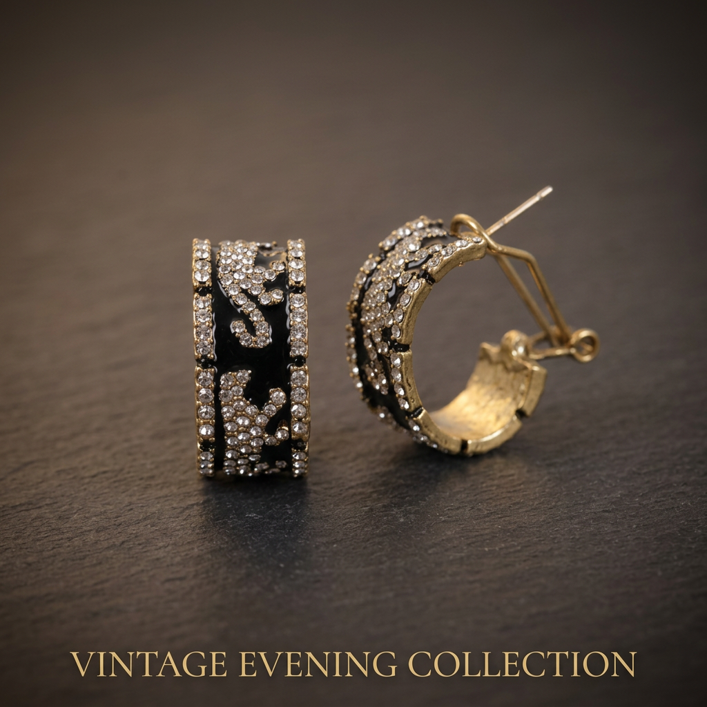 GirlyPirateCo - Vintage 18K Gold Plated Enamel Crystal Leopard Stud Earrings