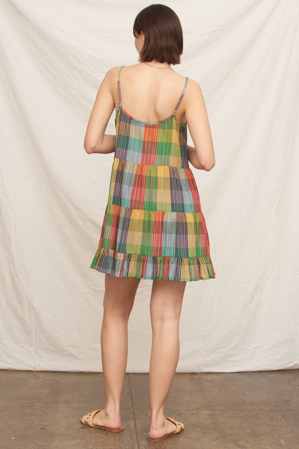 En Crème - Sleeveless Multicolor Plaid Tiered Mini Dress