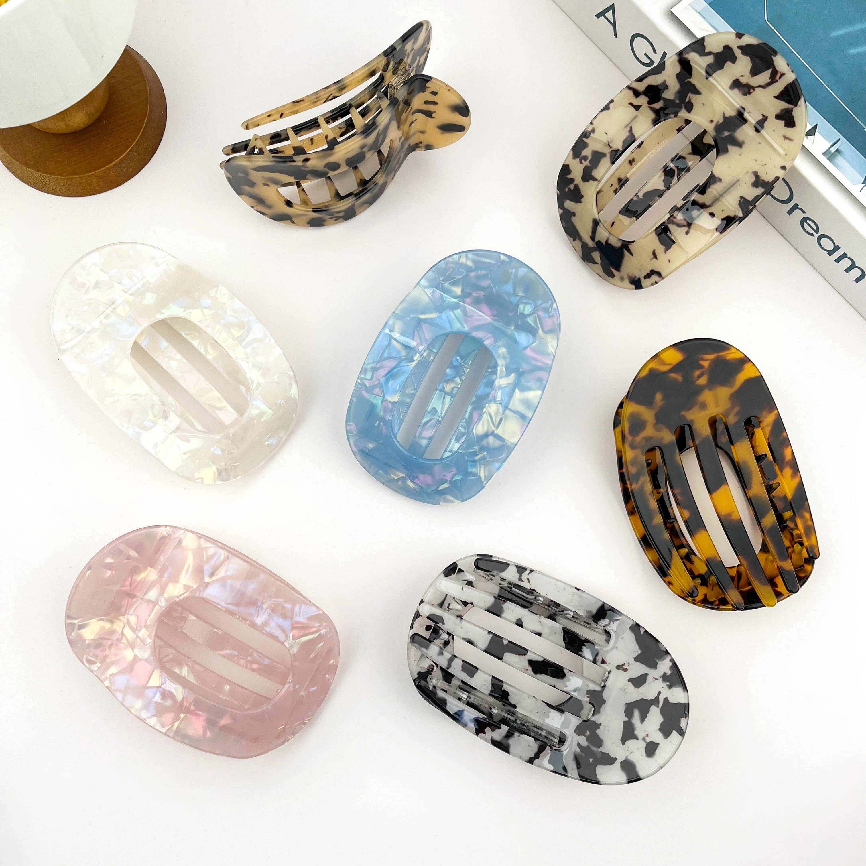 SoapElenGlen - Elegant Flat Oval Hair Clip, Classic Hair Barrette