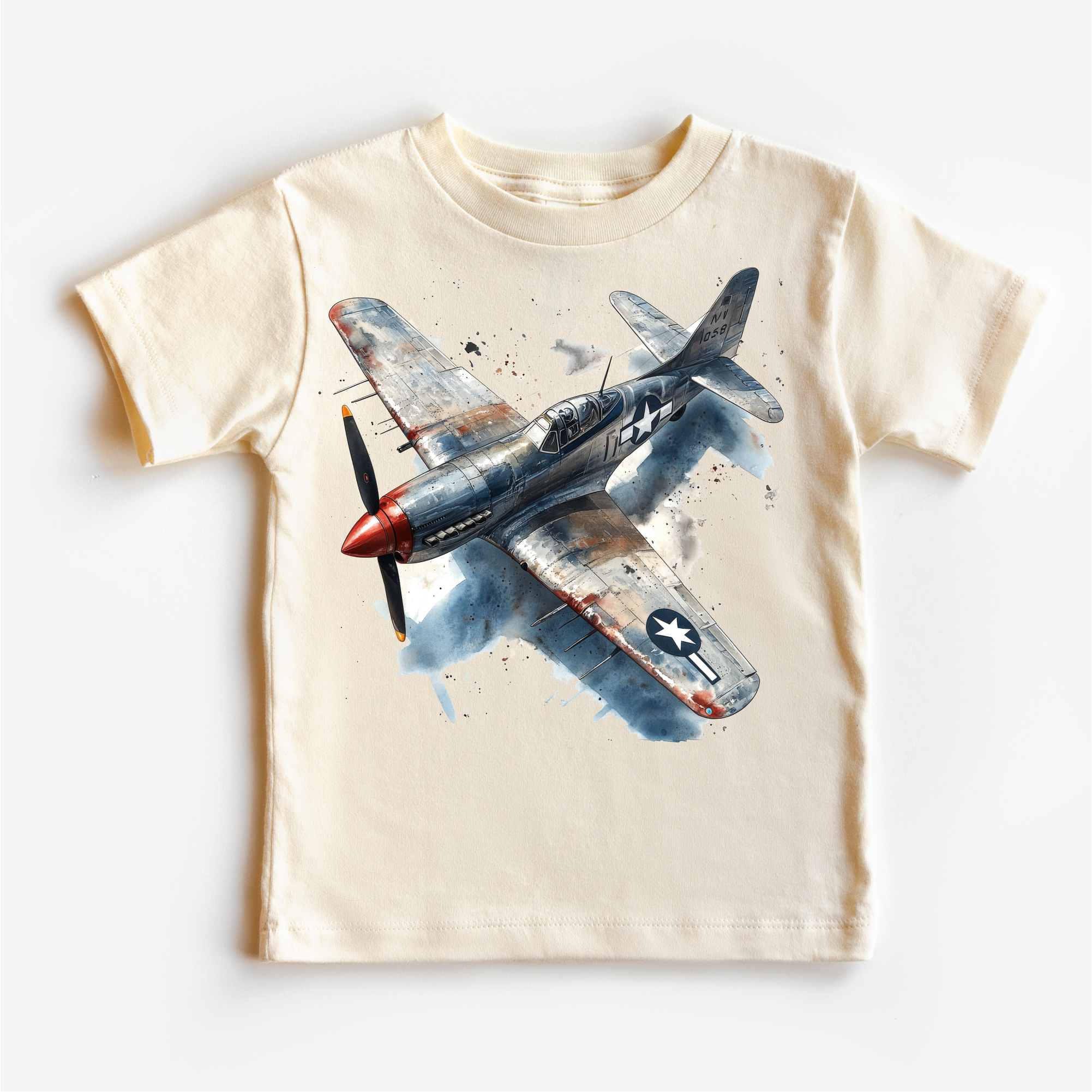 Madi Moosh - Retro US Military Fighter Jet Shirt - Watercolor Airplane Tee