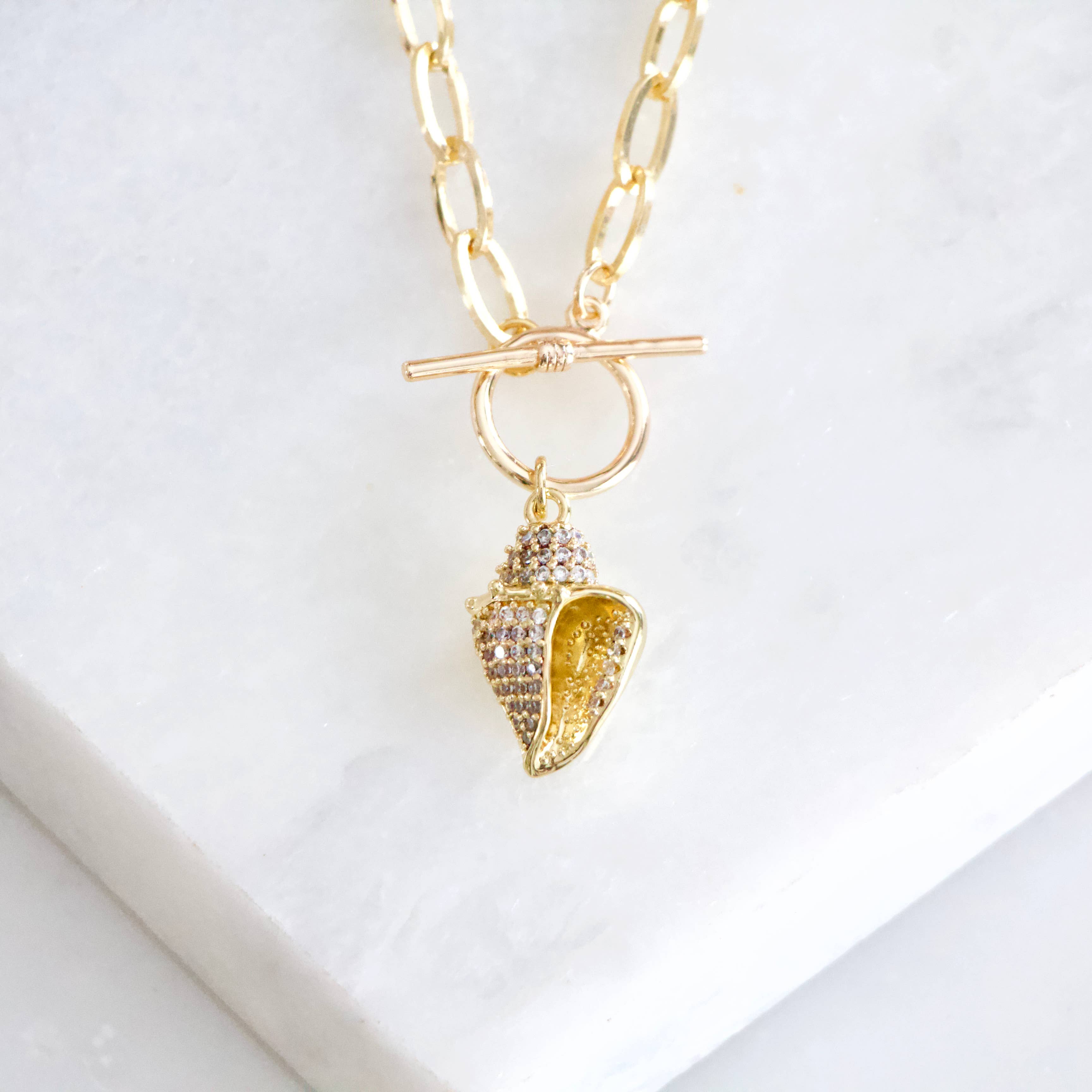 Mesa Blue - CZ Shell Toggle Necklace