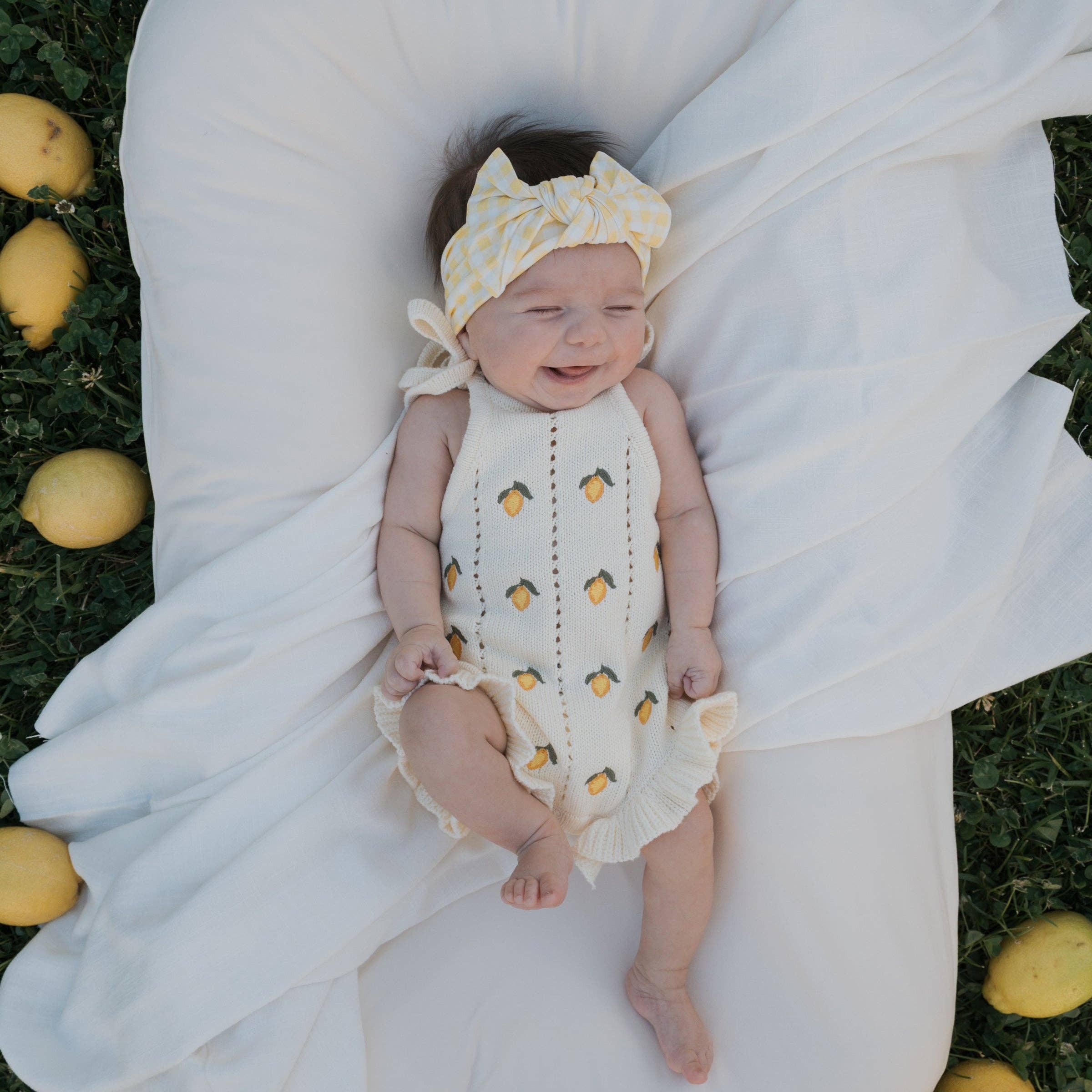 Forever French Baby - Knit Ruffle Romper | Lemon