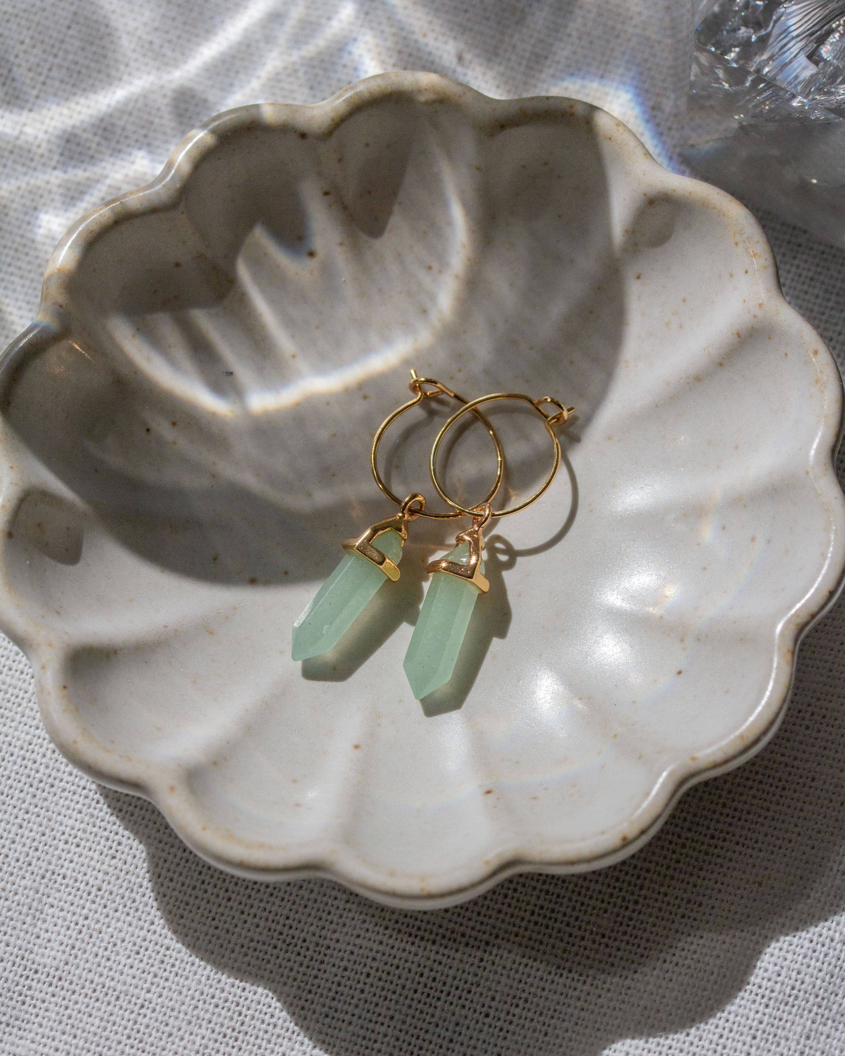 Luna Norte - Prism Mini Hoop Earrings- Green Aventurine