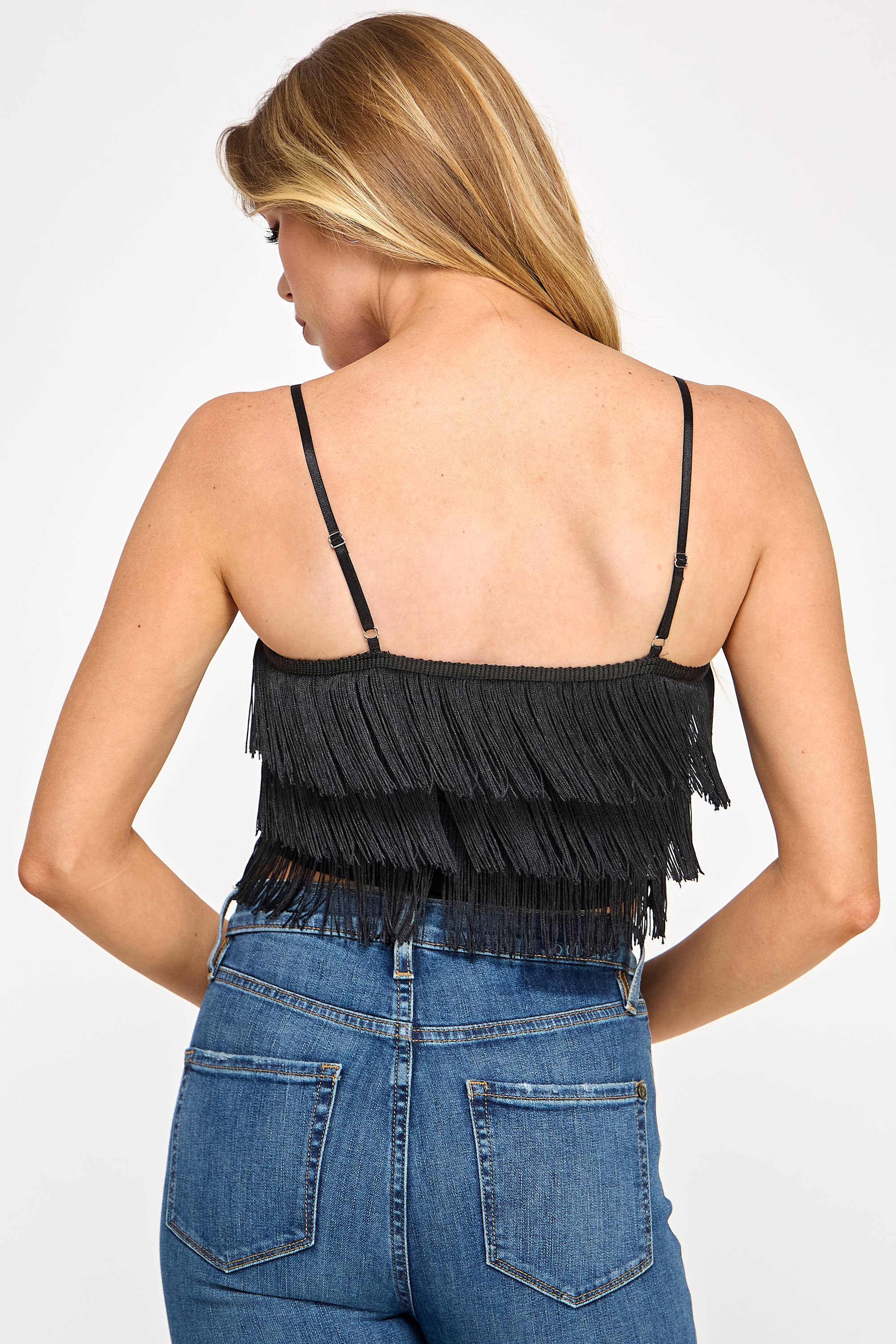 Tassel Fringe Crop Tiered Ruffle Cropped Tank Top