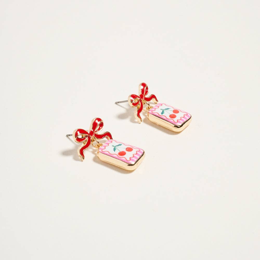 Designature New York - Vintage Fruit Plant Print Tile Enamel Bow Earrings