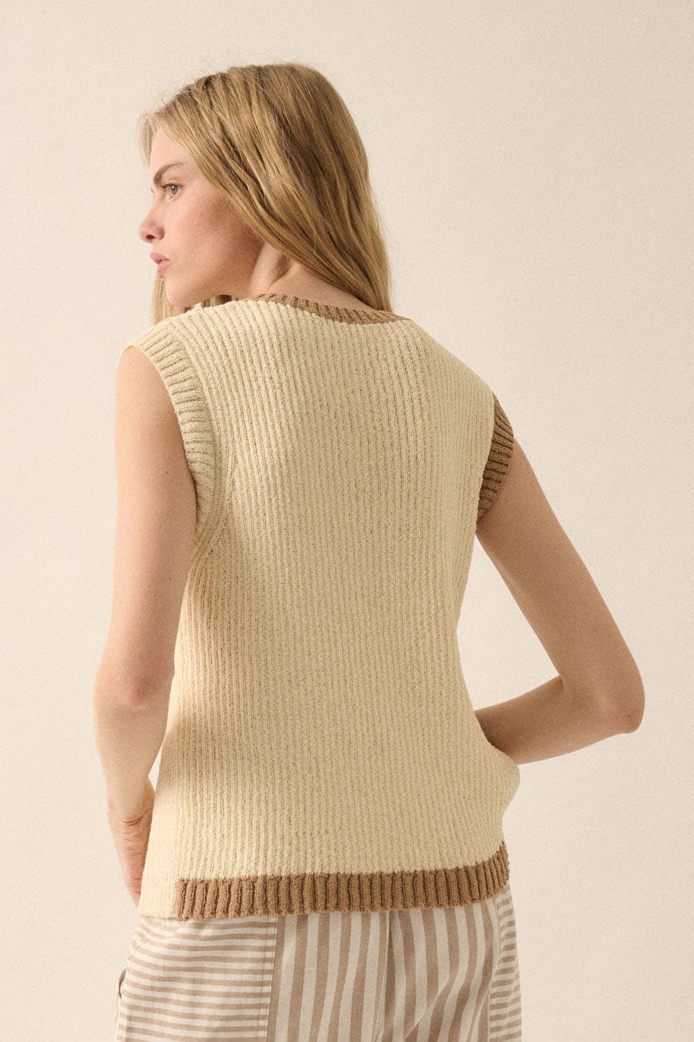 Colorblock Knit Button-Front Sweater Vest
