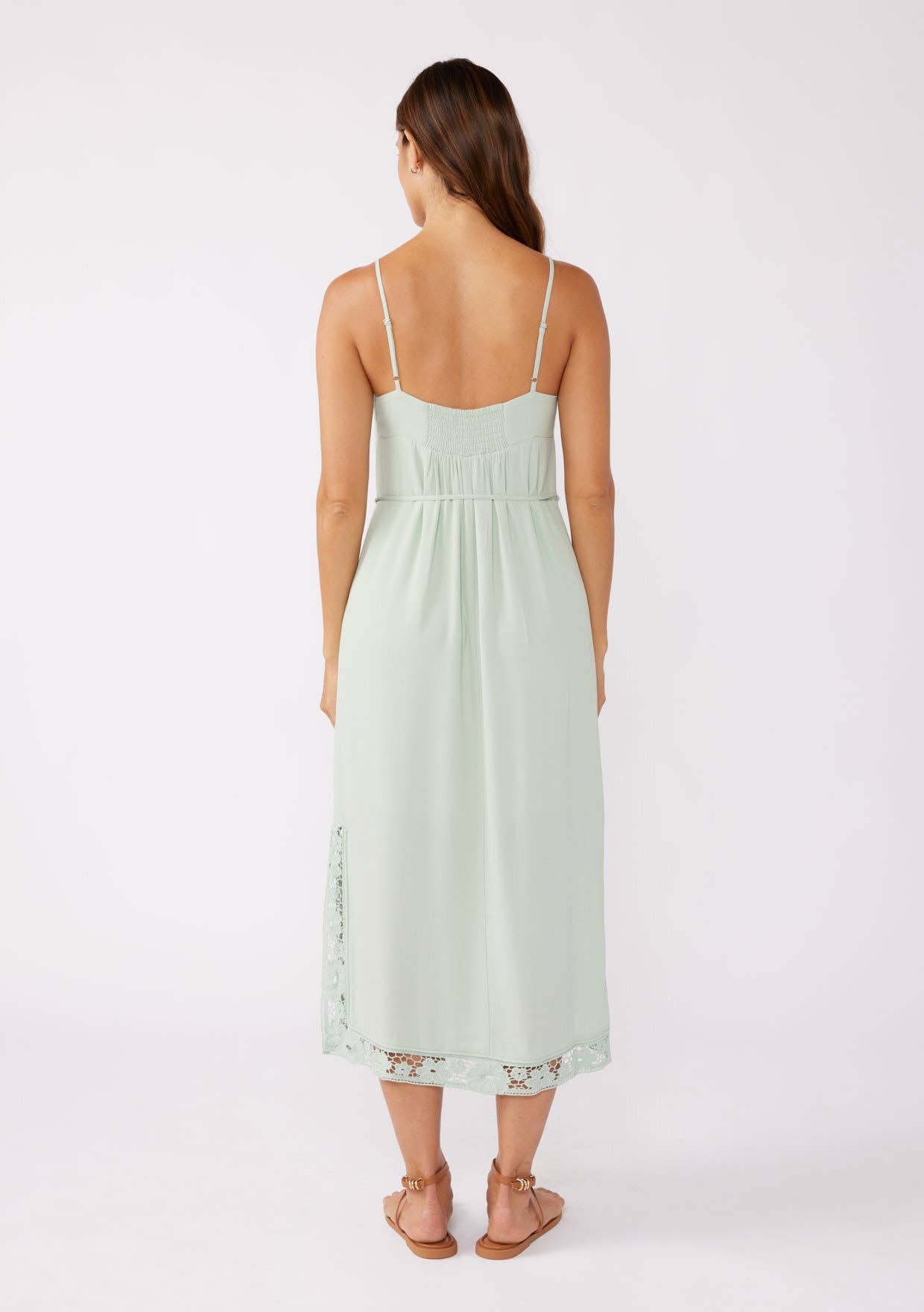 Lovestitch - Floral Trim Spaghetti Midi Dress