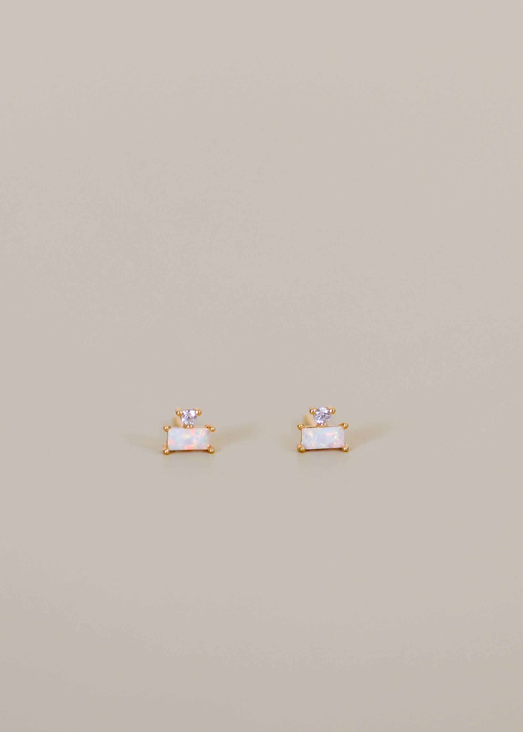 JaxKelly - Double Stud Stack Gold Earrings - Opal White
