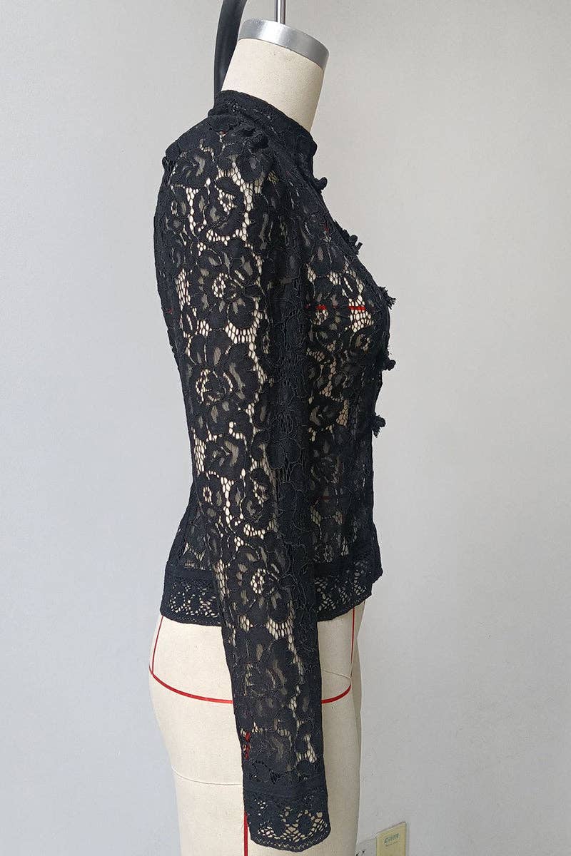 Soli Echo - Elegant Lace Mandarin Collar Blouse