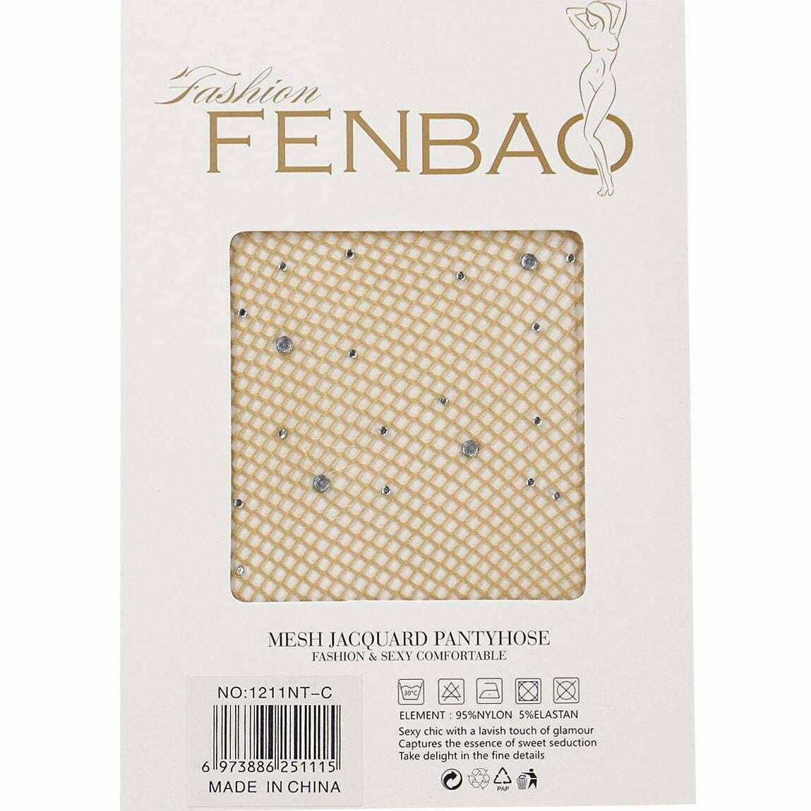 Pantyhose Rhinestone Stocking Fishnet: Beige-AB