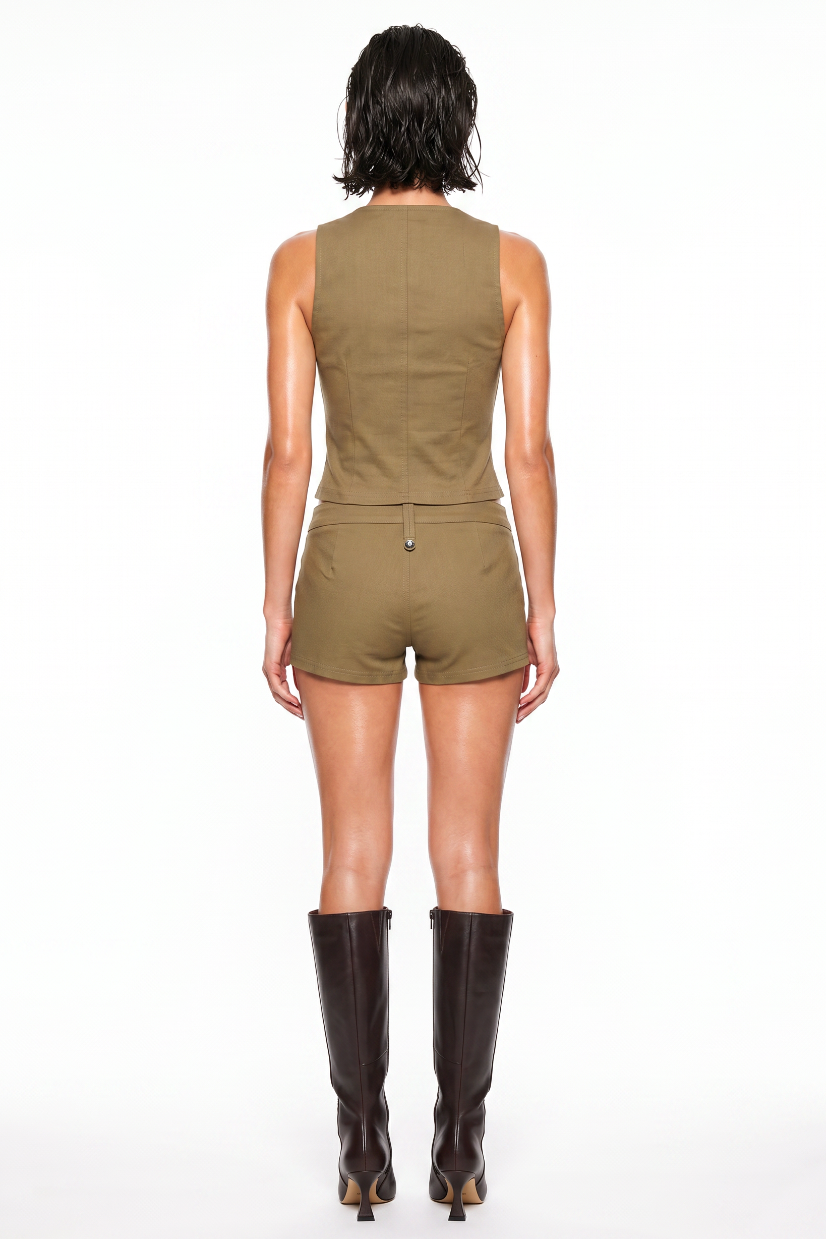 No Vacancy - Twill napoleon sleeveless zip up top & shorts set