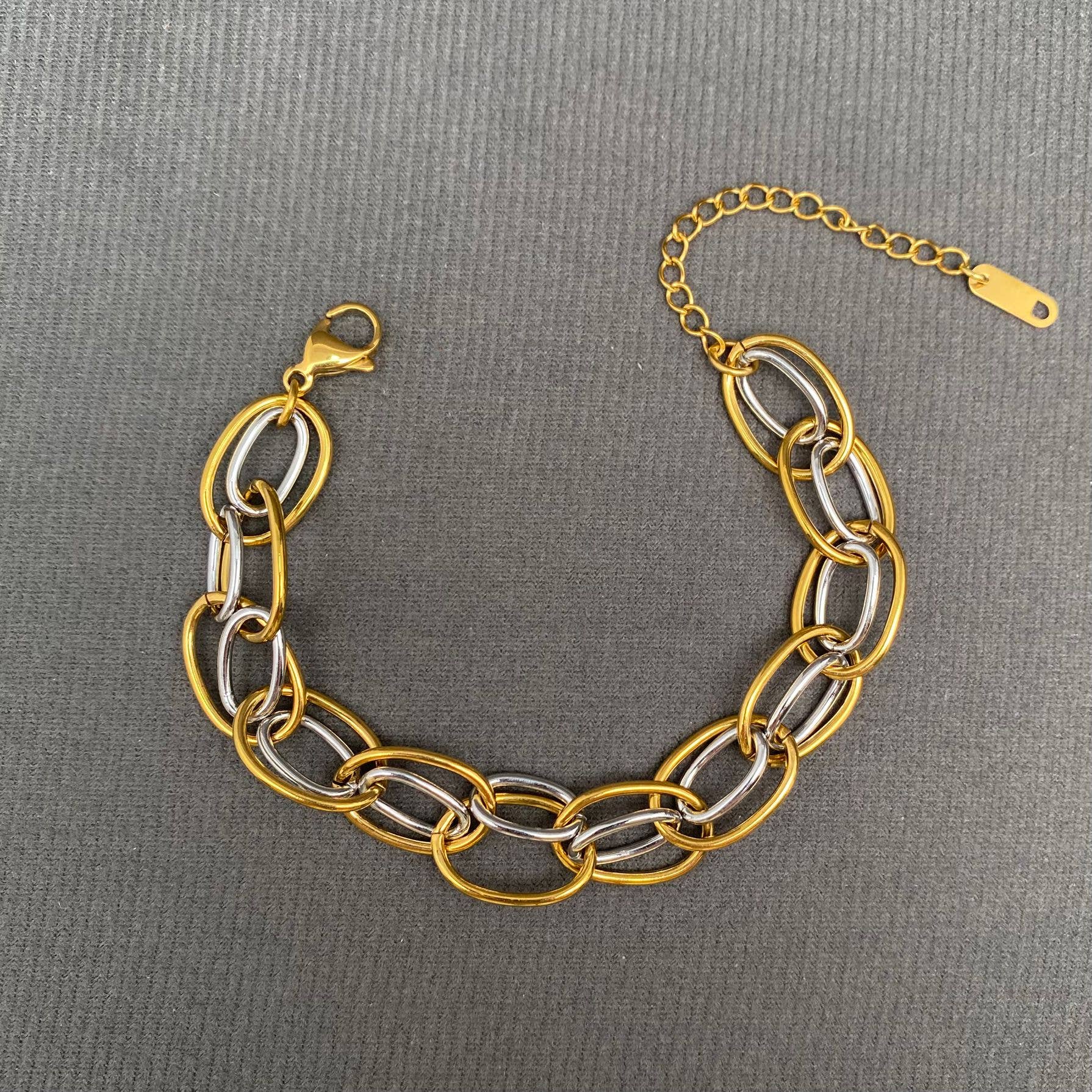 Mio Queena - Two Tone 18K Gold Plated Stainless Steel Chain Bracelet -FGS