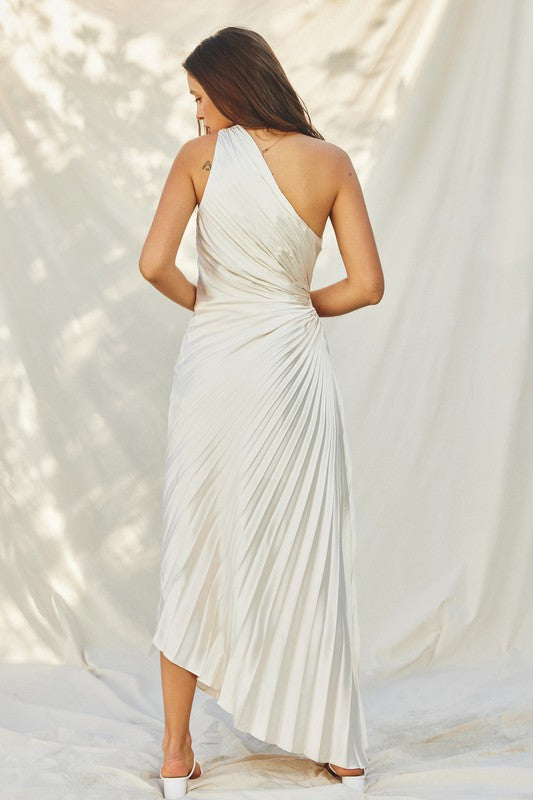 Olympia Asymmetrical Pleated Maxi Dress