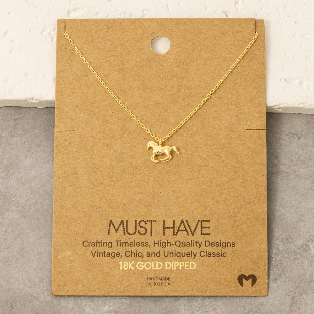Fame Accessories - Gold Dipped Mini Horse Pendant Necklace