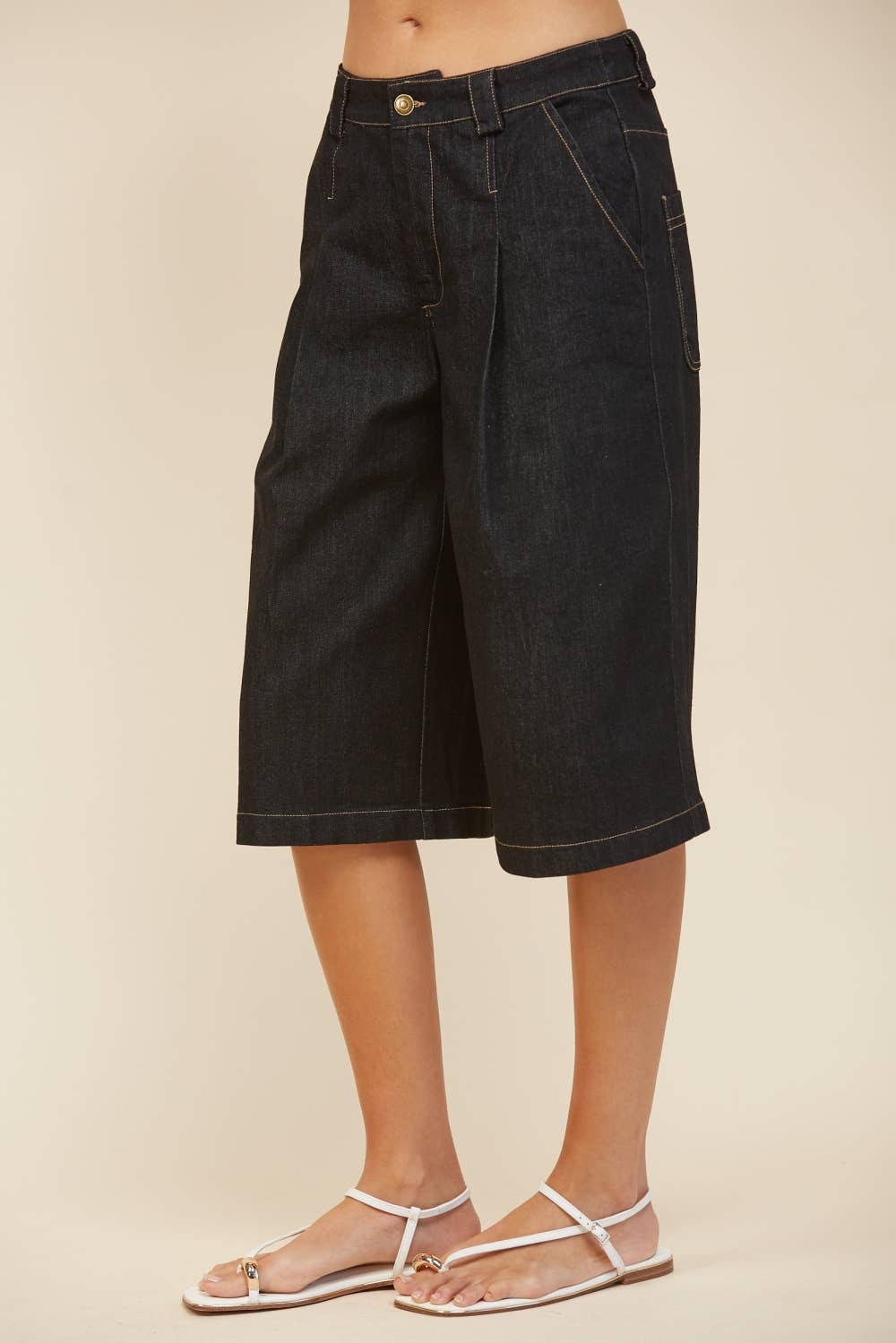 Edit by Nine - High Waisted Pleated Wide Leg Bermuda Short