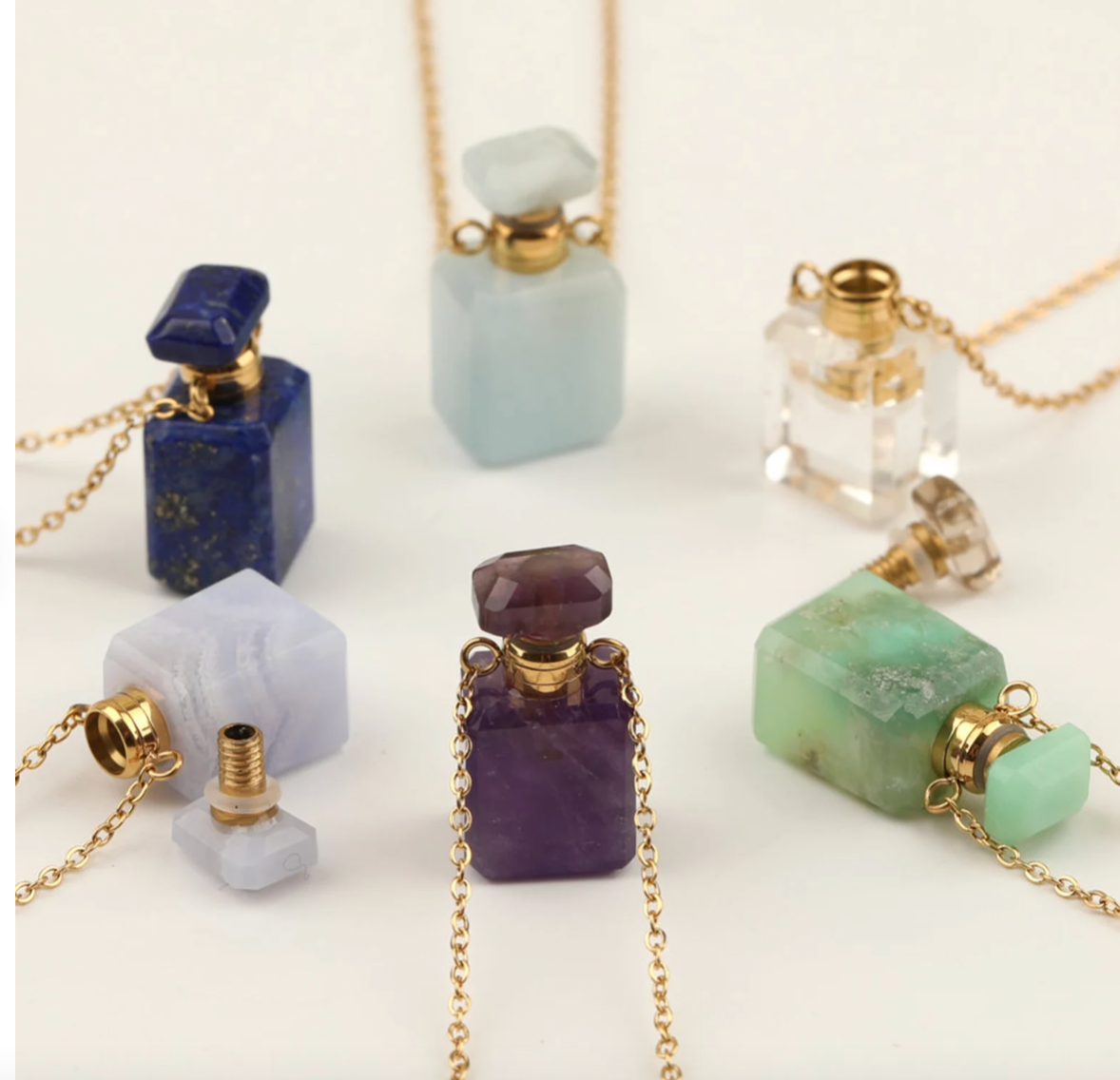 HoopLa - Gemstone Mini Perfume Bottle Crystal Necklace