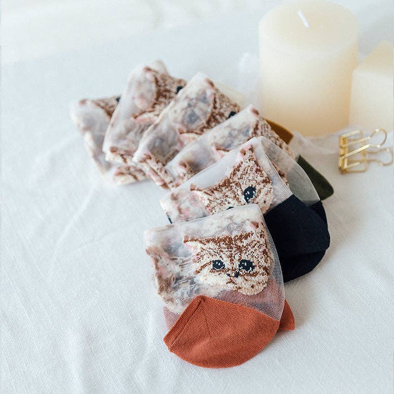Funkyrel® Atzbranding Limited - Rufia – Sheer Cat Pattern Ankle Socks | Lightweight & Breathable