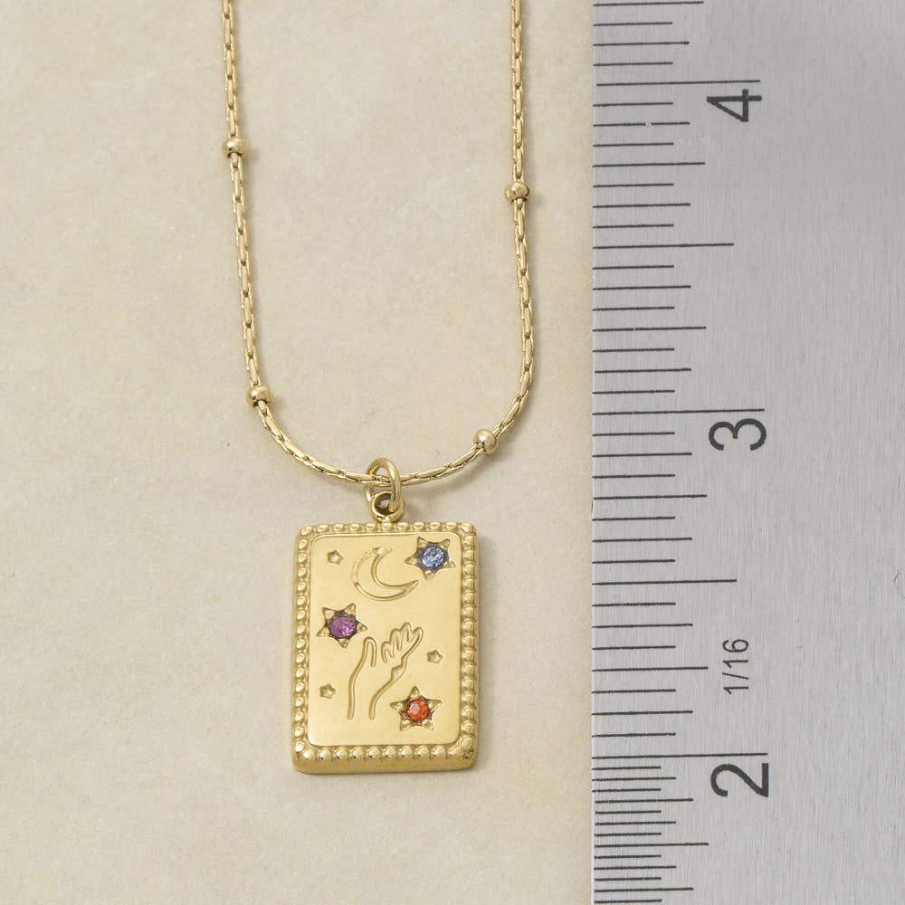 Fame Accessories - Stainless Steel Celestial Hand Moon Tag Necklace