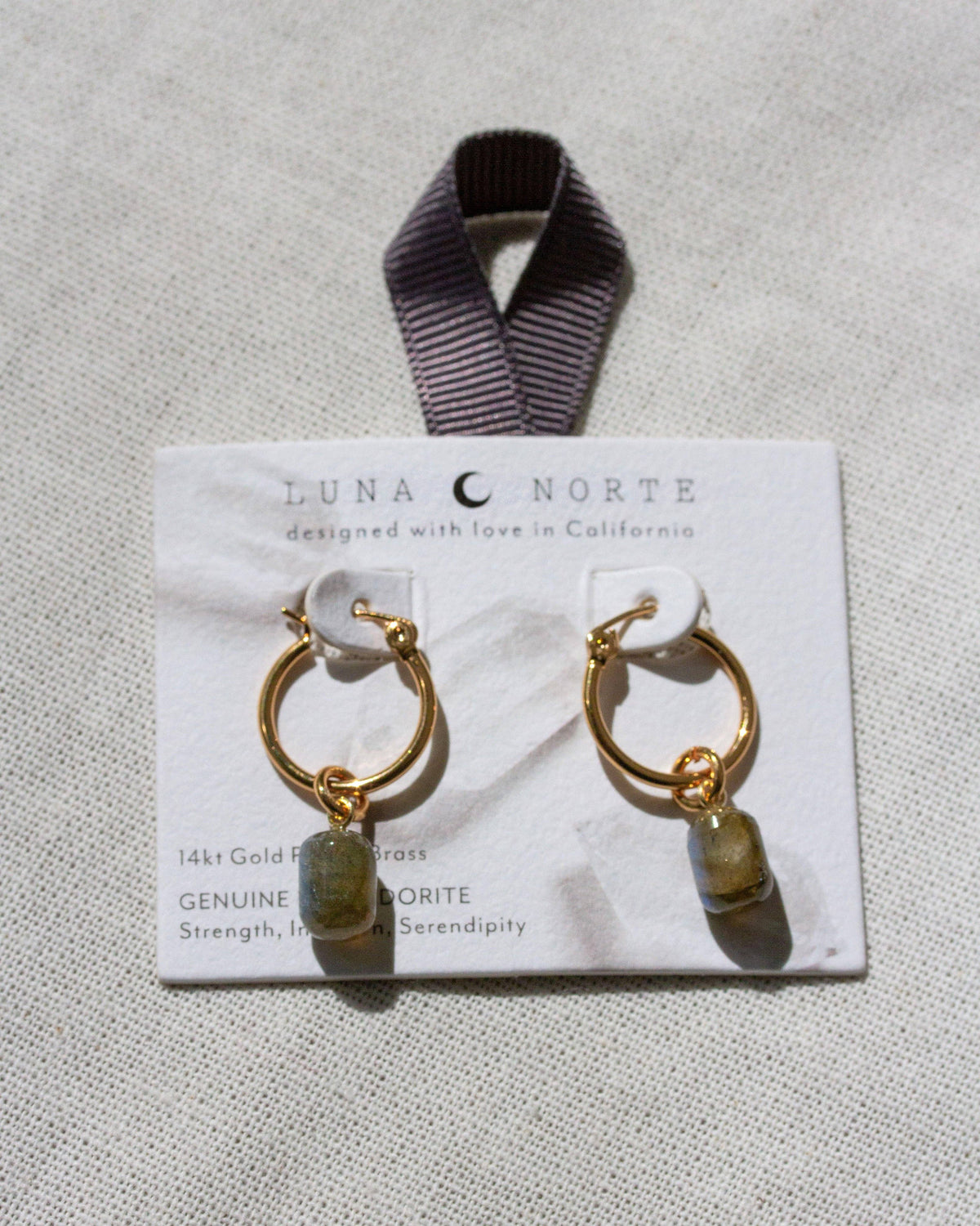 Luna Norte - Pill Drop Hoop Earrings- Labradorite
