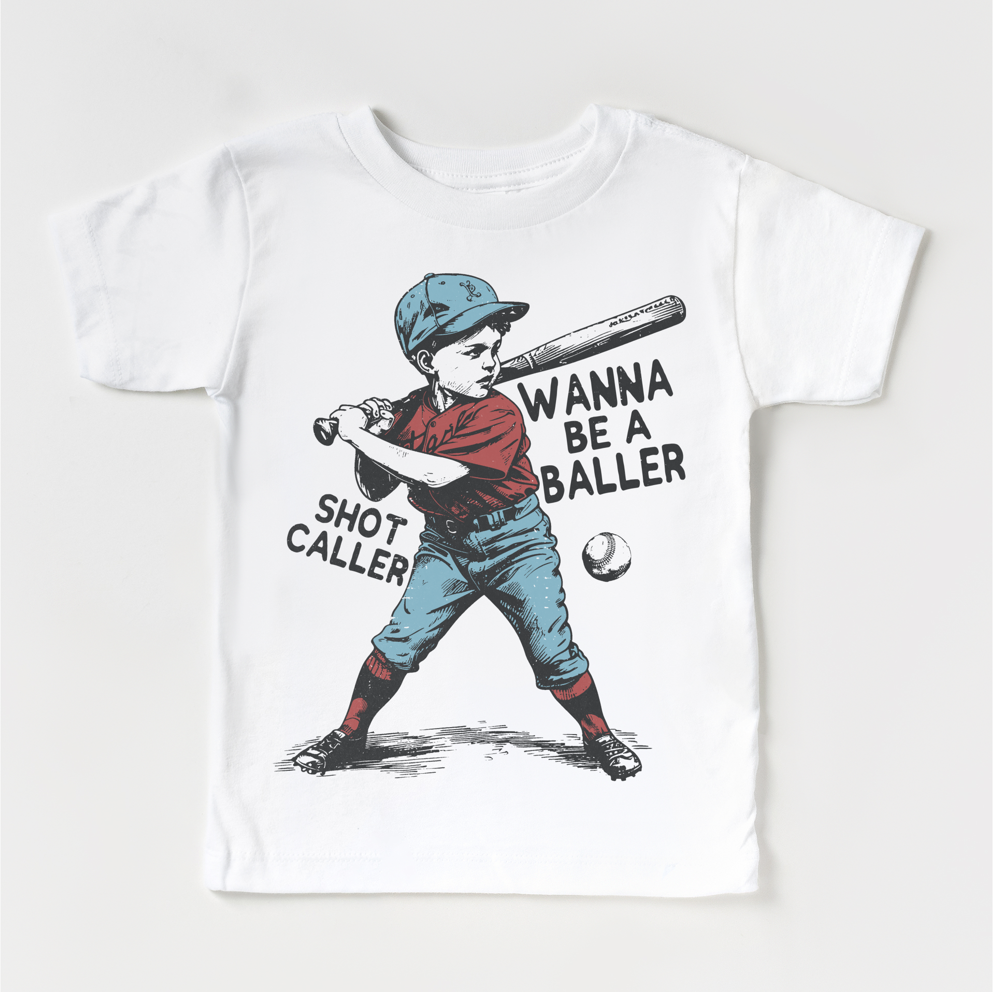 Madi Moosh - Kids Baseball Shirt - Wanna Be A Baller Shot Caller Tee