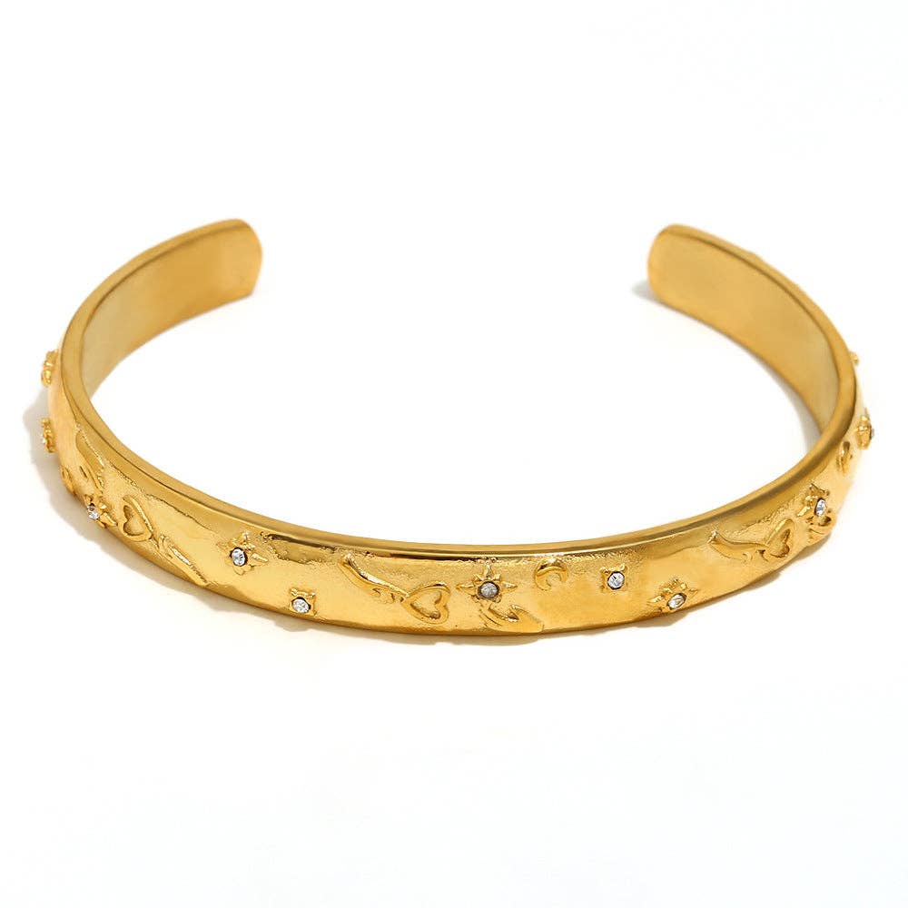 Surprise Tarot Style 18K Gold Plated S.Steel Cuff Bangle