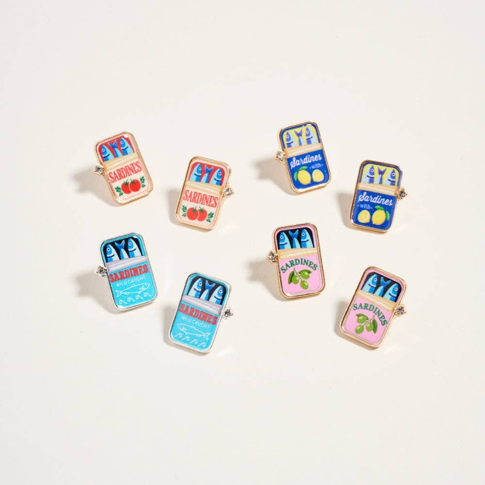 Designature New York - 0.75 Inch Canned Sardines Rhinestone Post Earrings
