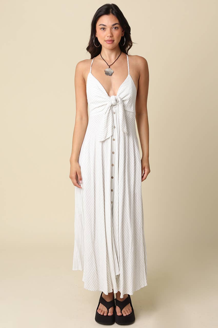 Olivaceous - Belle Stripe Front-Tie Maxi Dress