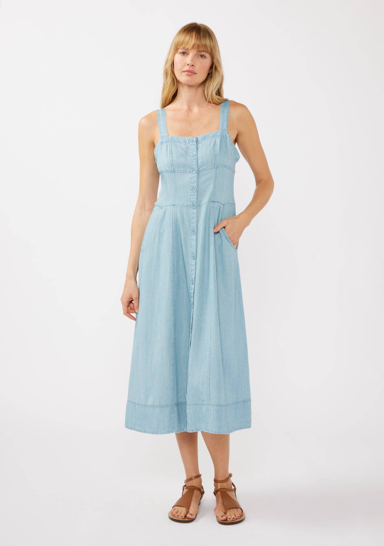 Lovestitch - Square Neck Button Down Corset Midi Dress