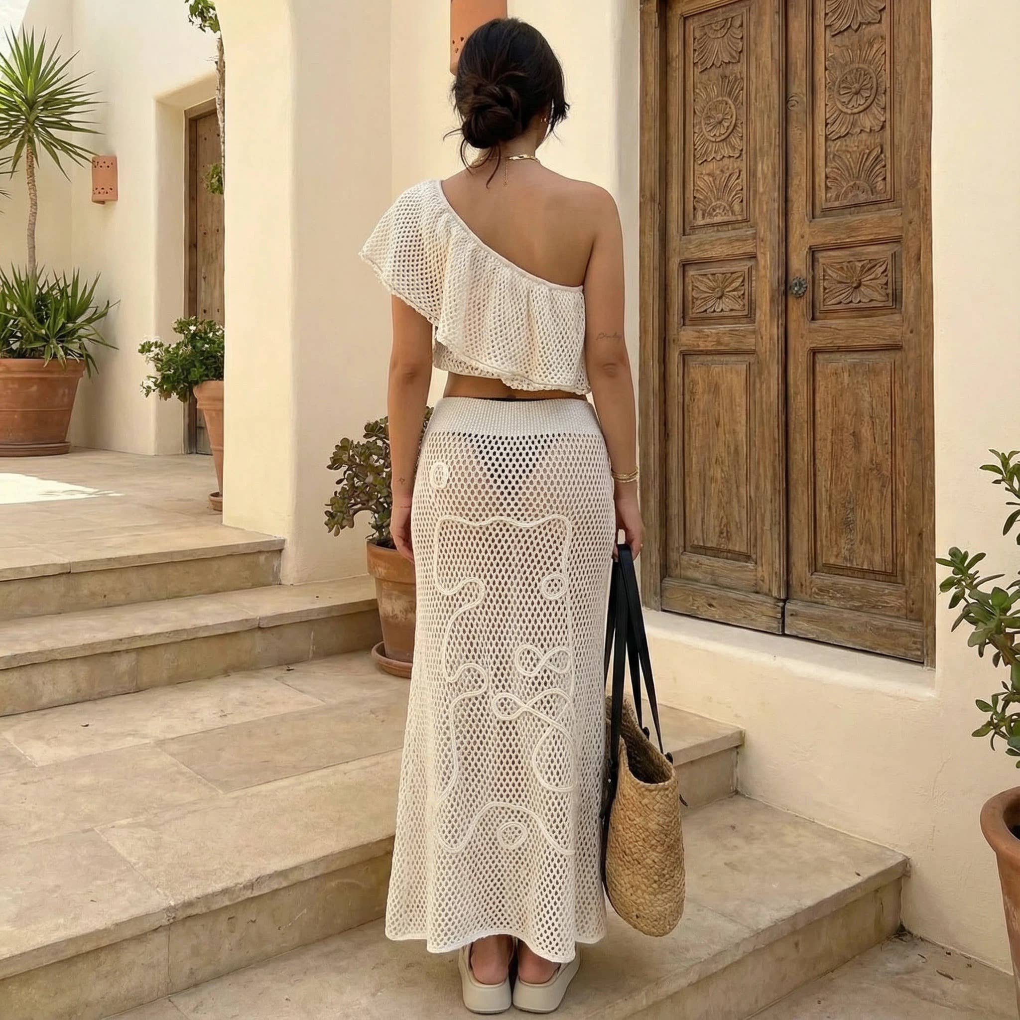 Lyonlee - Solene Crochet One-Shoulder Set