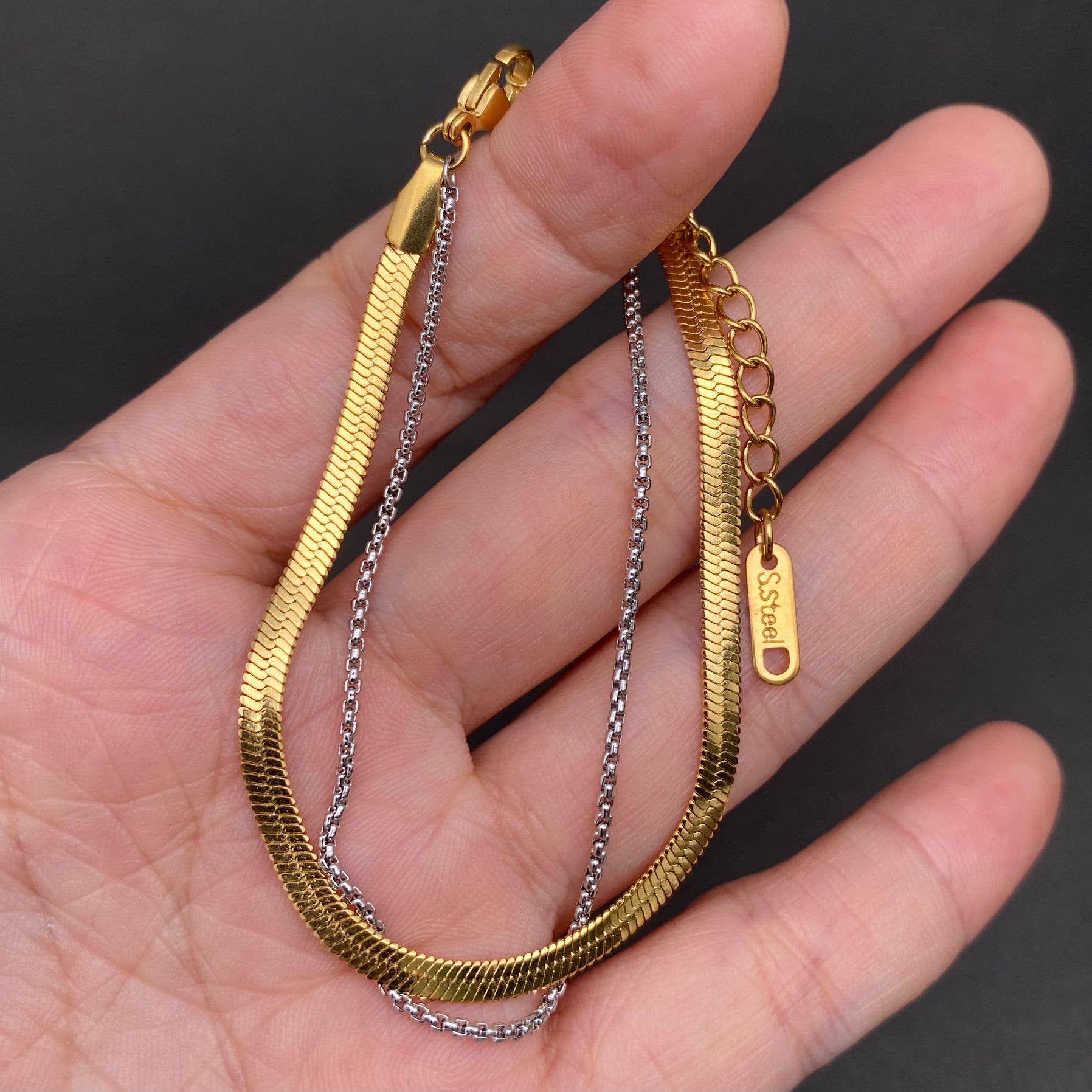 Mio Queena - Two Tone Chain 18K Gold Plated Stainless Steel Bracelet -FGS