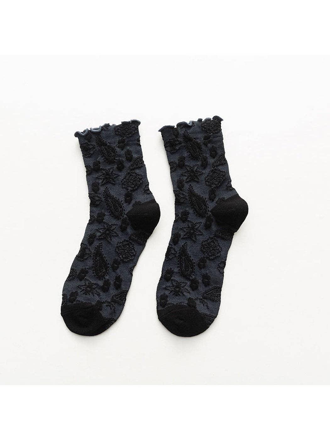Funkyrel® Atzbranding Limited - Rufia - Scalloped Trim Floral Pattern Crew Socks