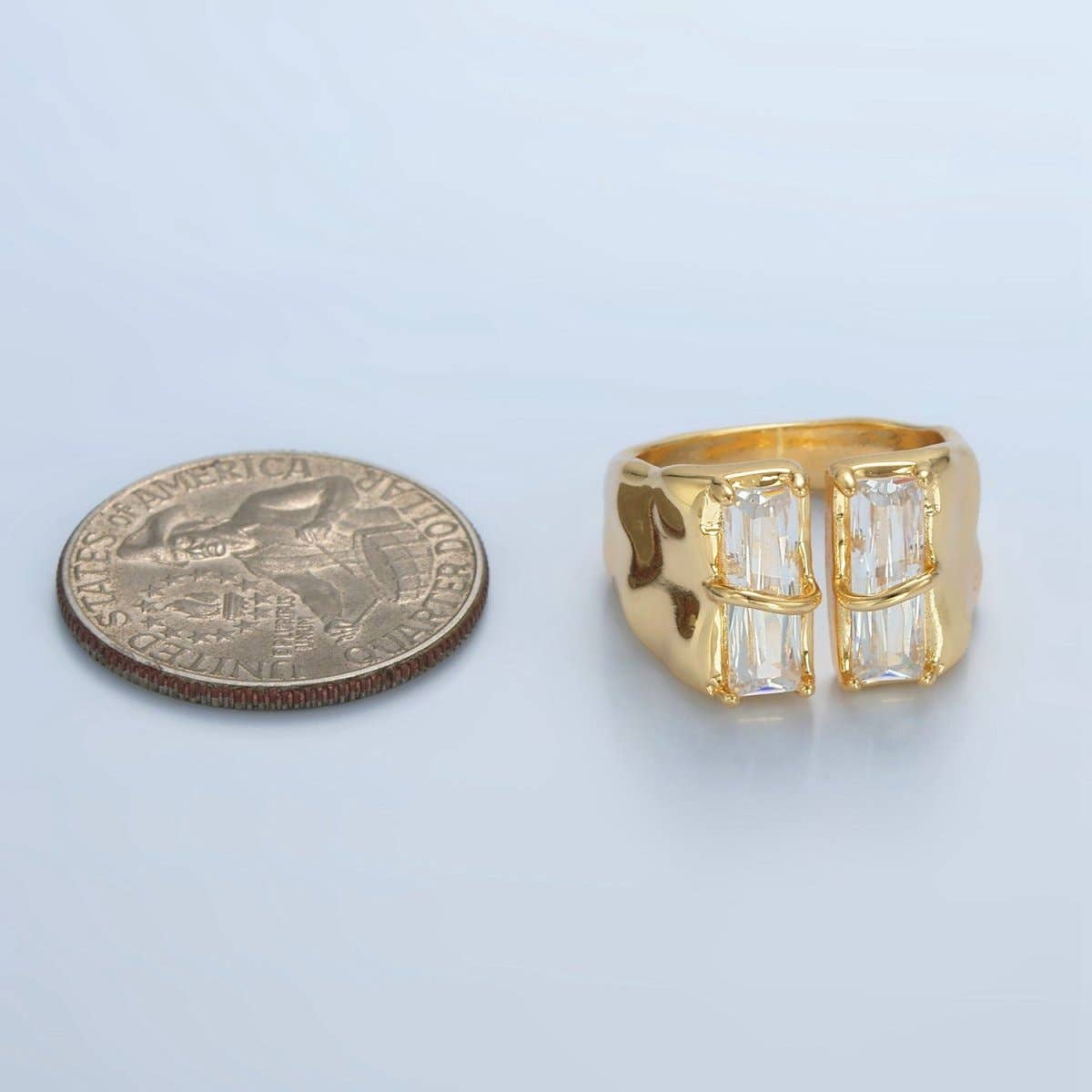 Aim Eternal - 24K Gold Filled Double Baguette CZ Signet Wrap Ring | U330