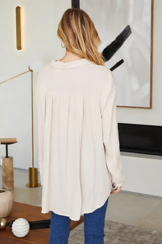 Cotton Gauze Button-Down Shirt
