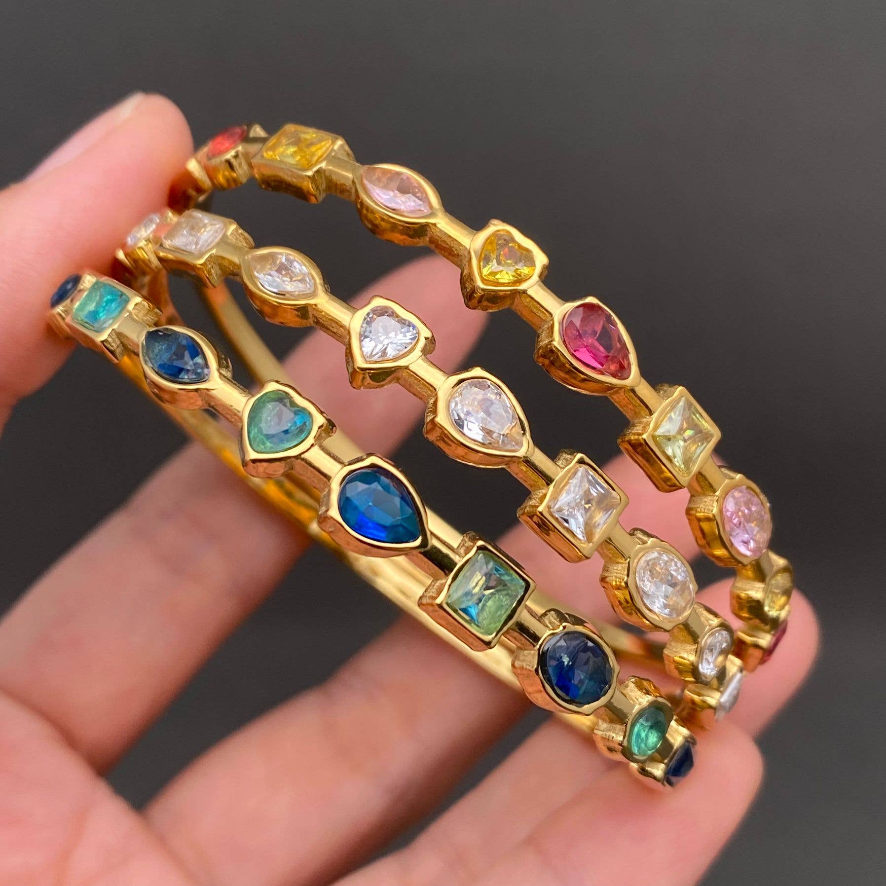 Mio Queena - Colored Zircon inlaid 18K Gold Plated S.Steel Bangle - FGS