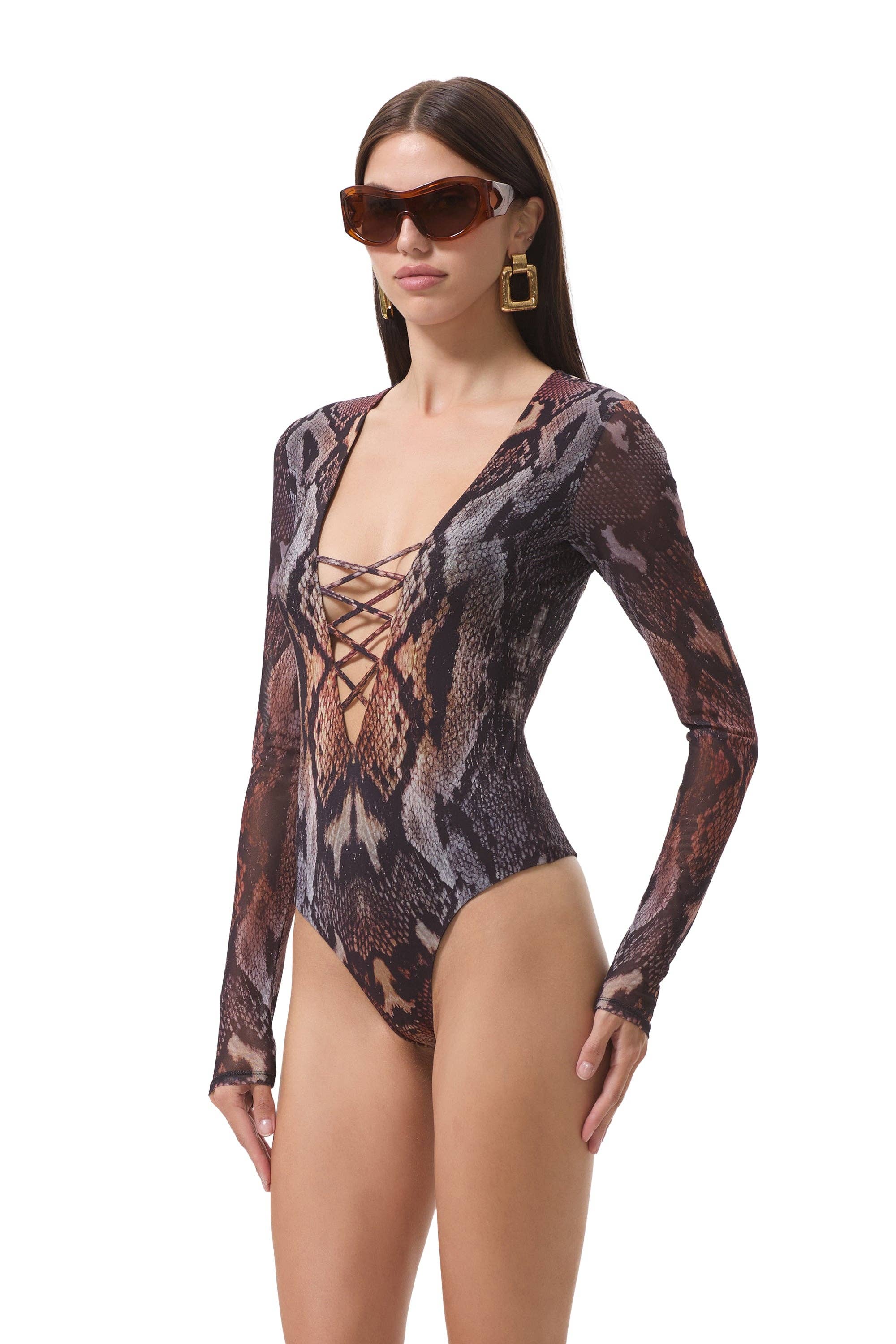 AFRM - Eaton Bodysuit - Placed Umber Snake