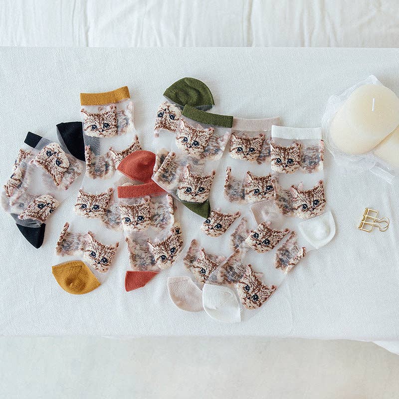 Funkyrel® Atzbranding Limited - Rufia – Sheer Cat Pattern Ankle Socks | Lightweight & Breathable