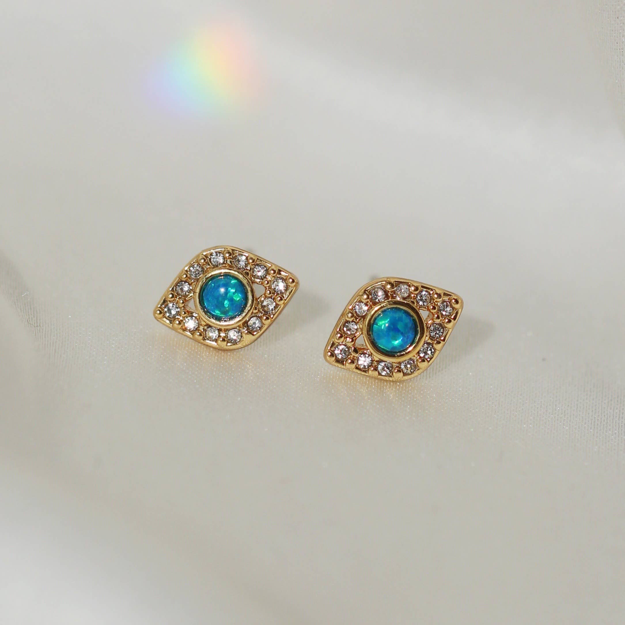 Wildflower + Co. - Evil Eye Stud Earrings, Blue Opal & Pave