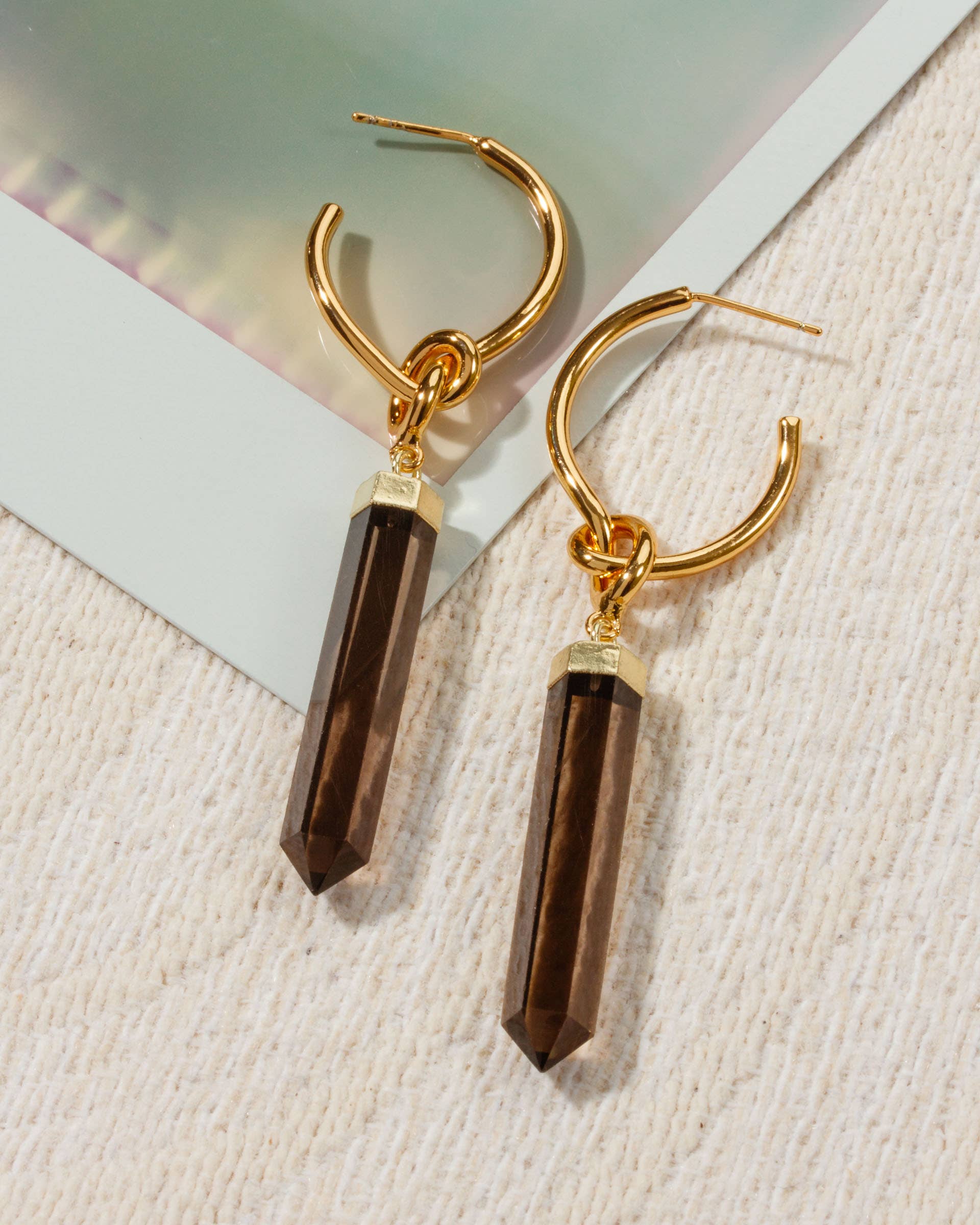 Smoking Point Hoop Earrings- Smoky Quartz