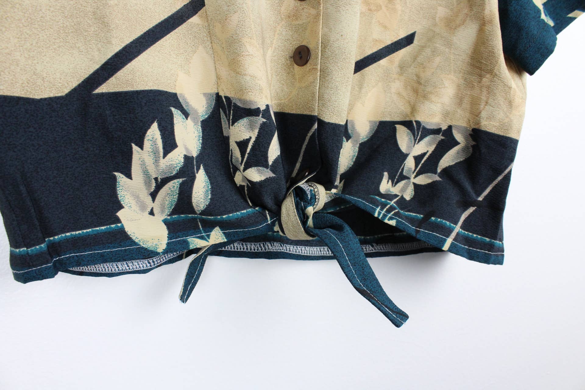 Reworked Vintage Short-Sleeve Button Up Blouse - Tied Front