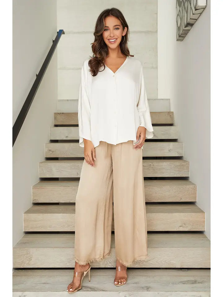 DISTRESSED HEM PALAZZO PANT